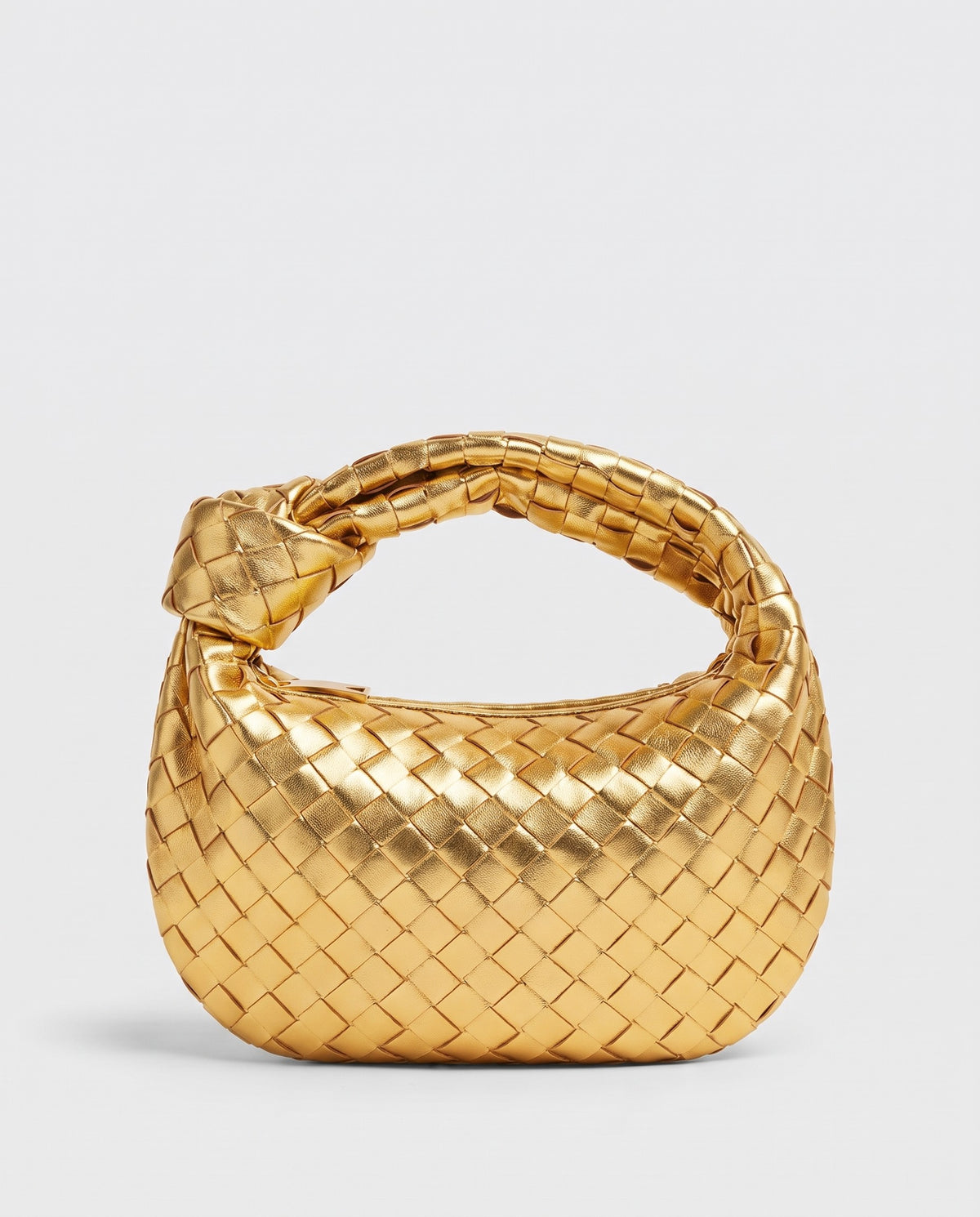 Knot Mini woven leather bag in Gold – front view