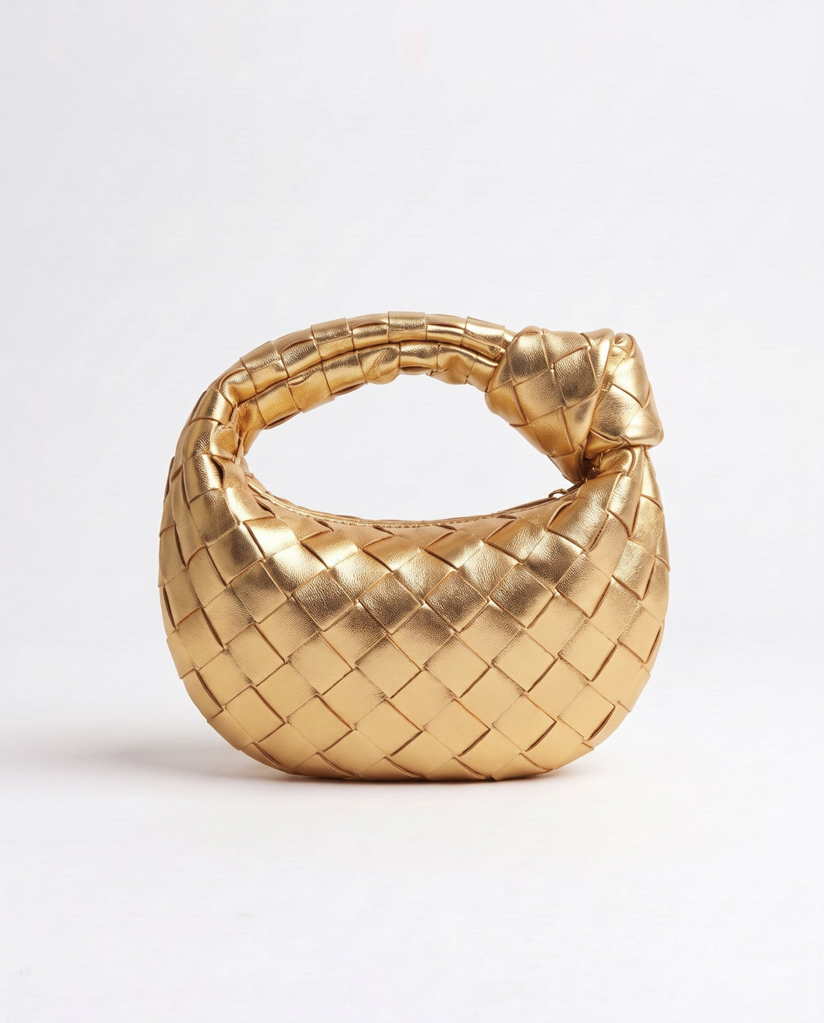 Knot Mini woven leather bag in Gold – back view