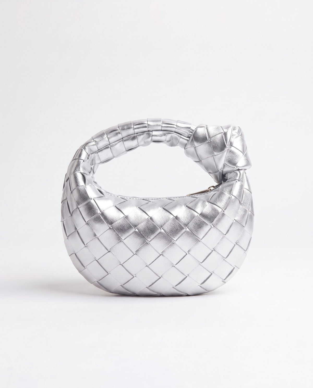 Knot Mini woven leather bag in Silver – back view
