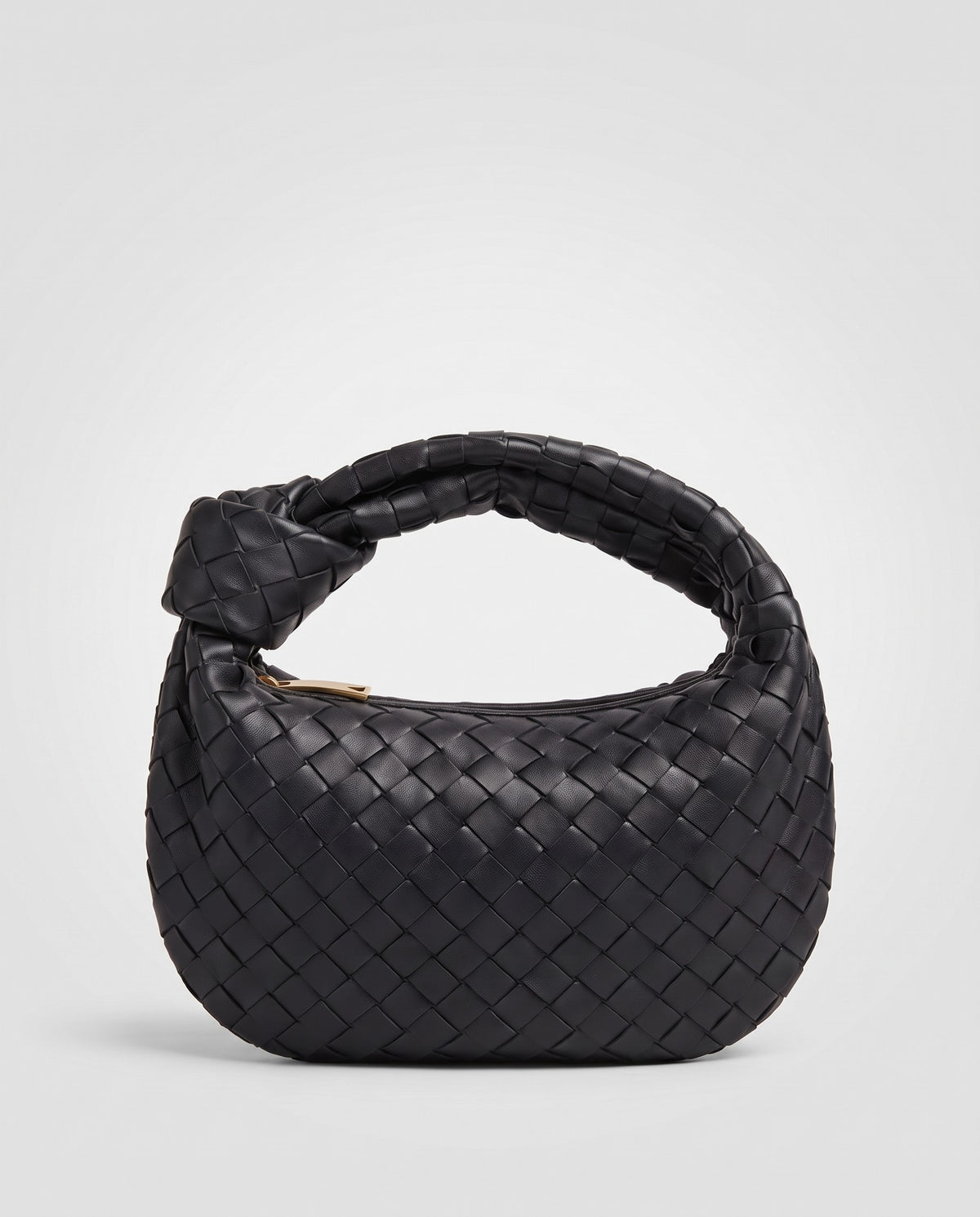 Knot Small woven leather bag in Black – three-quarter view