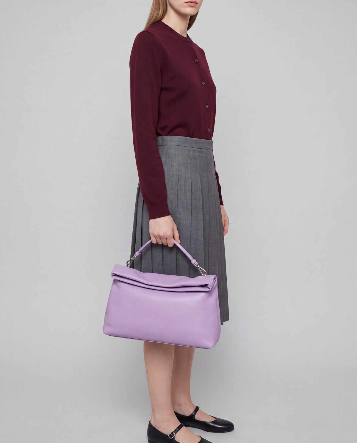 Lido bag in Lavender – worn by model, close-up