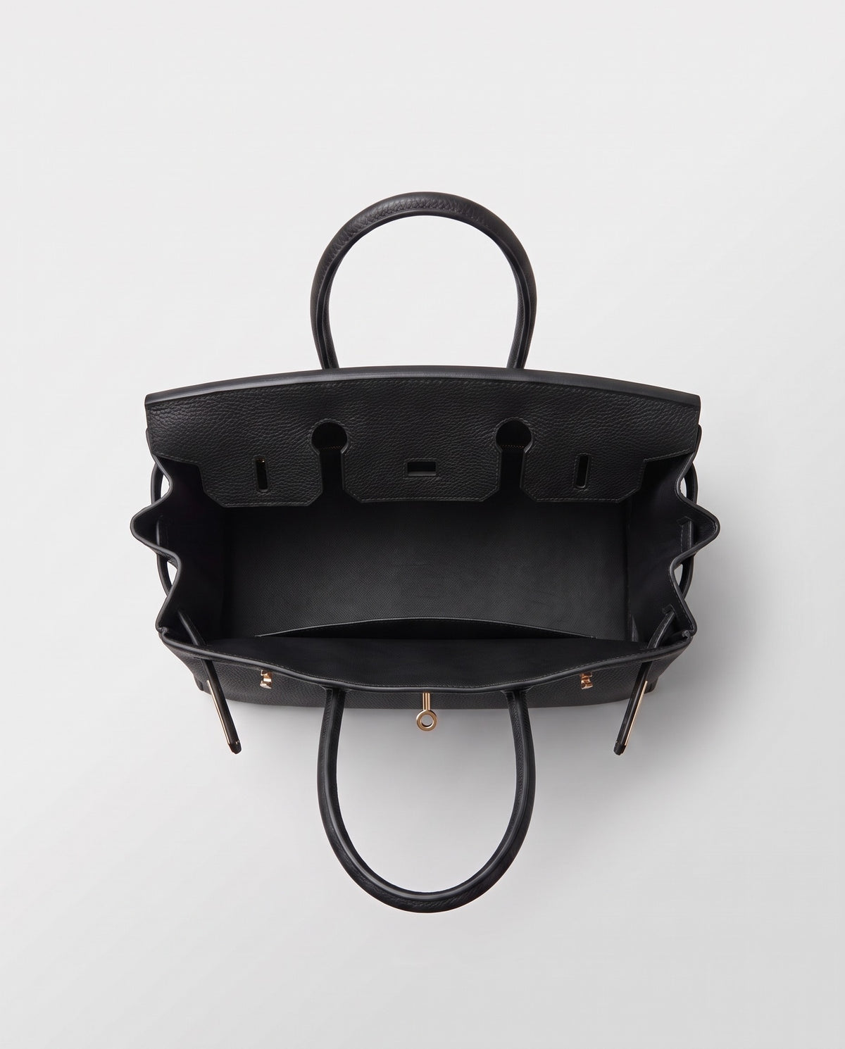 Lock Extra Large leather top-handle bag in Black – inside view showing the leather lining