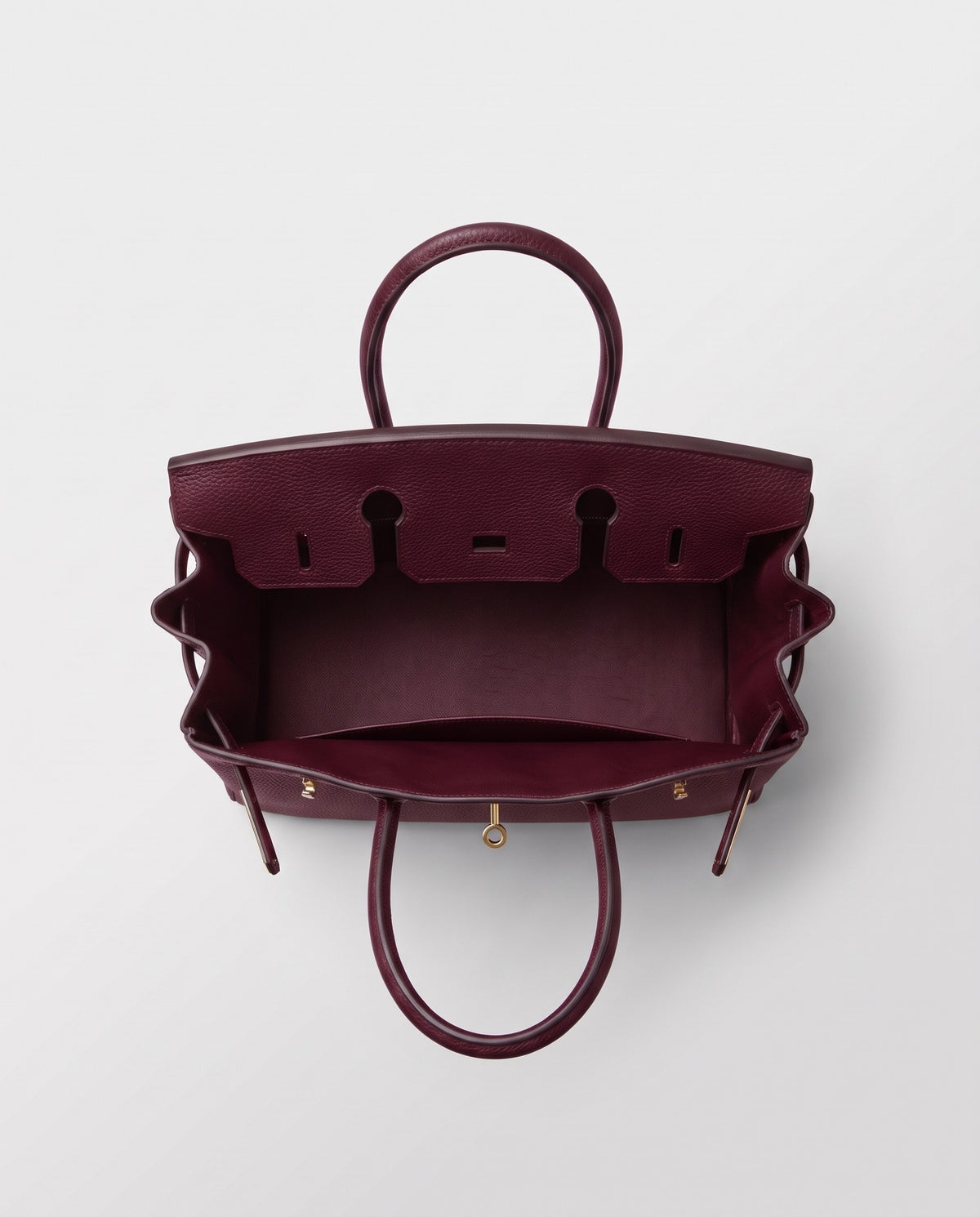 Lock Large leather top-handle bag in Bordeaux – inside view showing the leather lining