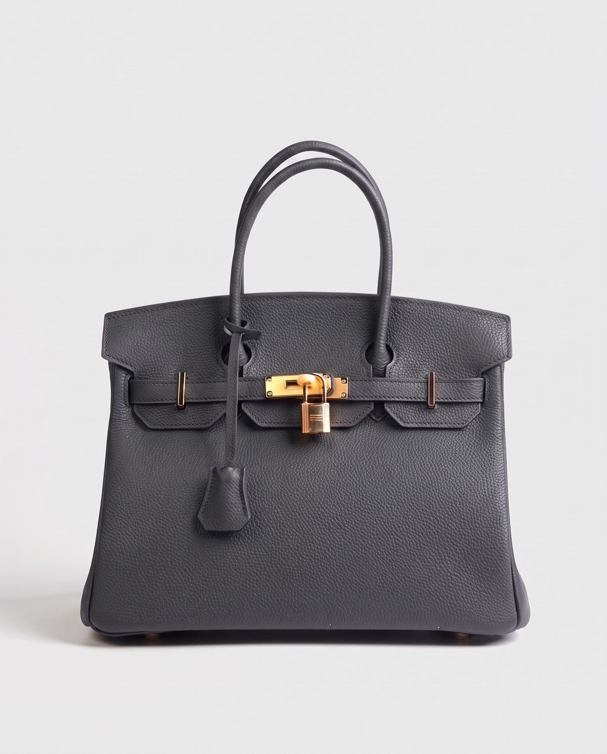 Lock Large leather top-handle bag in Charcoal – front view
