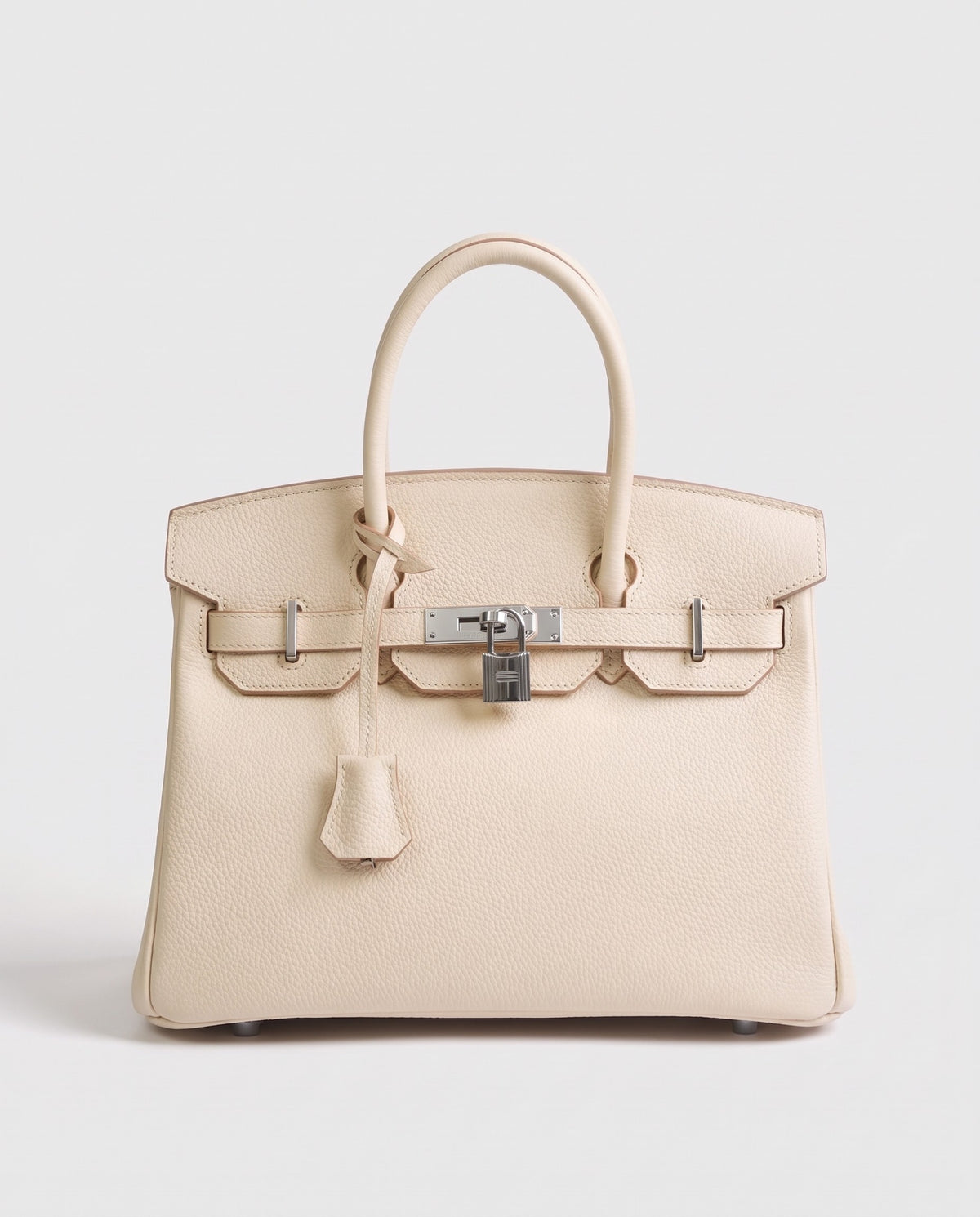 Lock Large leather top-handle bag in Cream – front view
