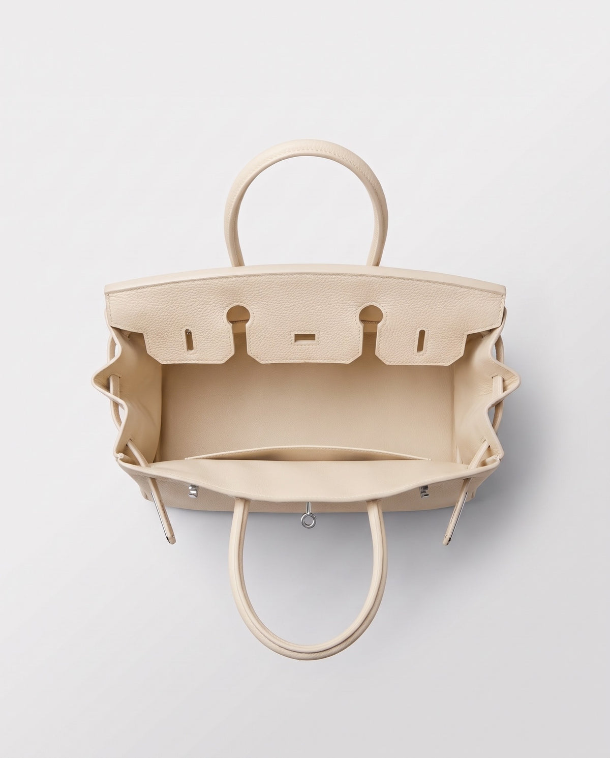 Lock Large leather top-handle bag in Cream – inside view showing the leather lining