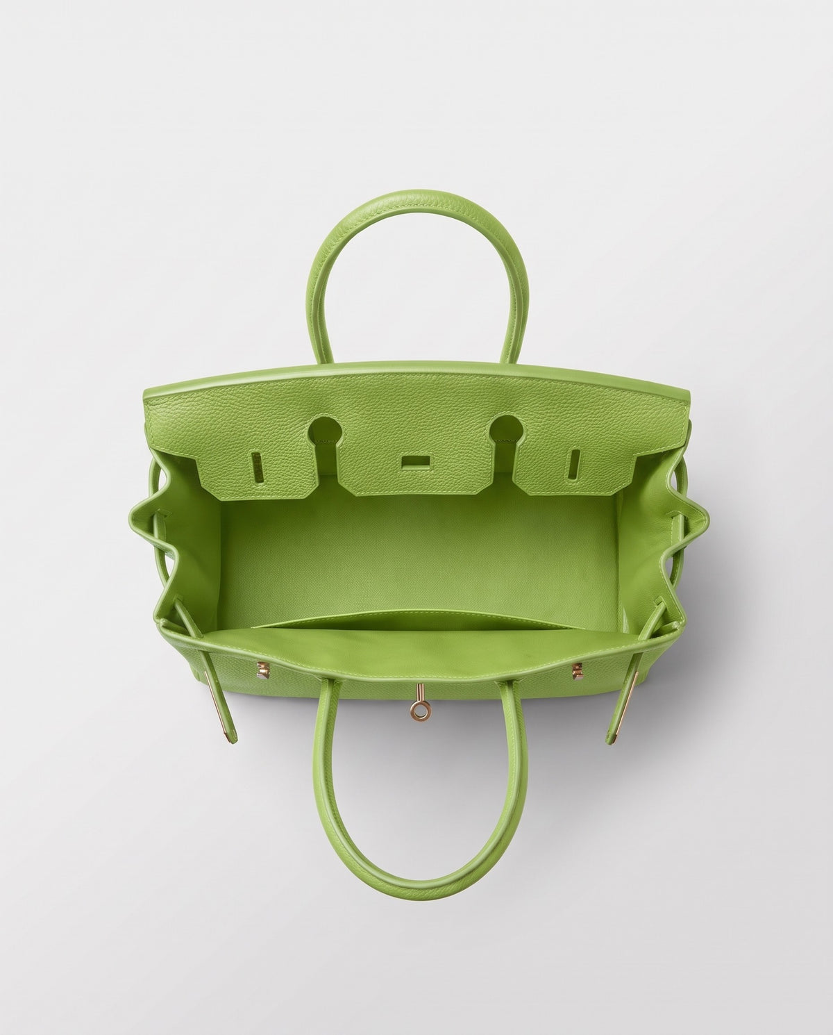 Lock Medium leather top-handle bag in Avocado – inside view showing the leather lining