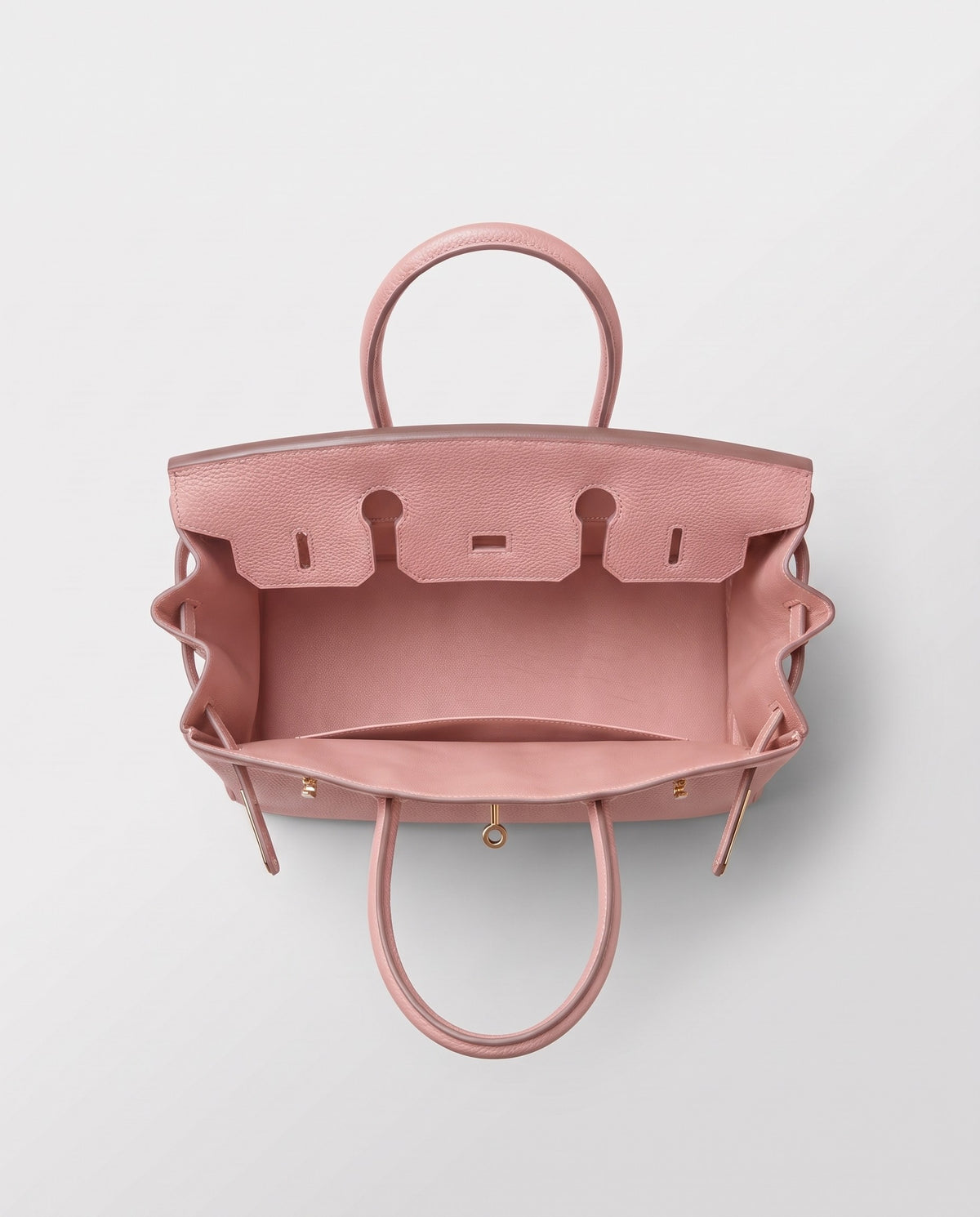 Lock Medium leather top-handle bag in Blush – inside view showing the leather lining