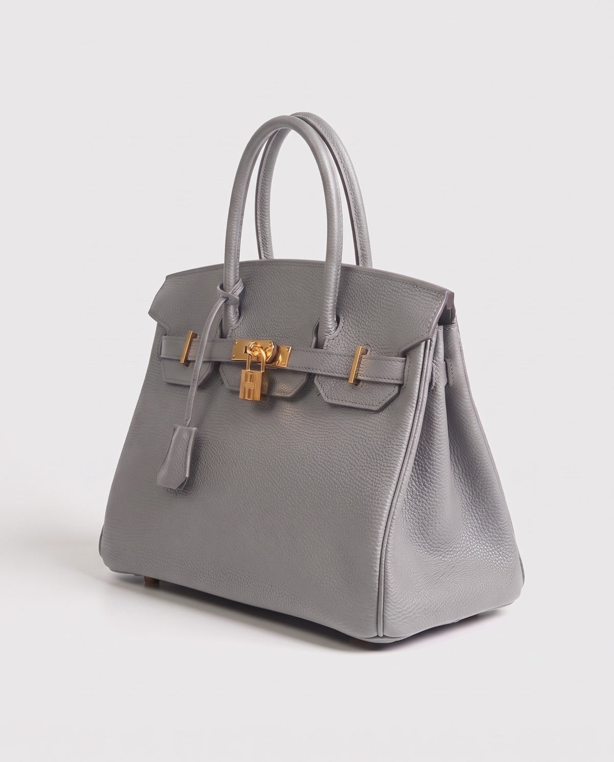 Lock Small leather top-handle bag in Grey – three-quarter view