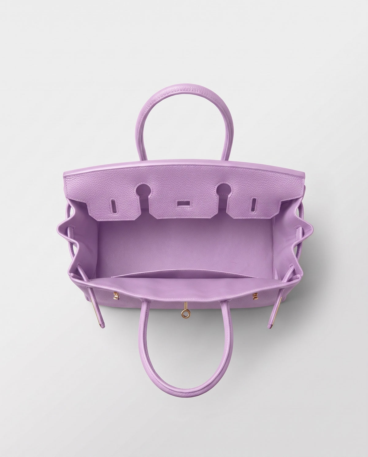 Lock Small leather top-handle bag in Lilac – inside view showing the leather lining