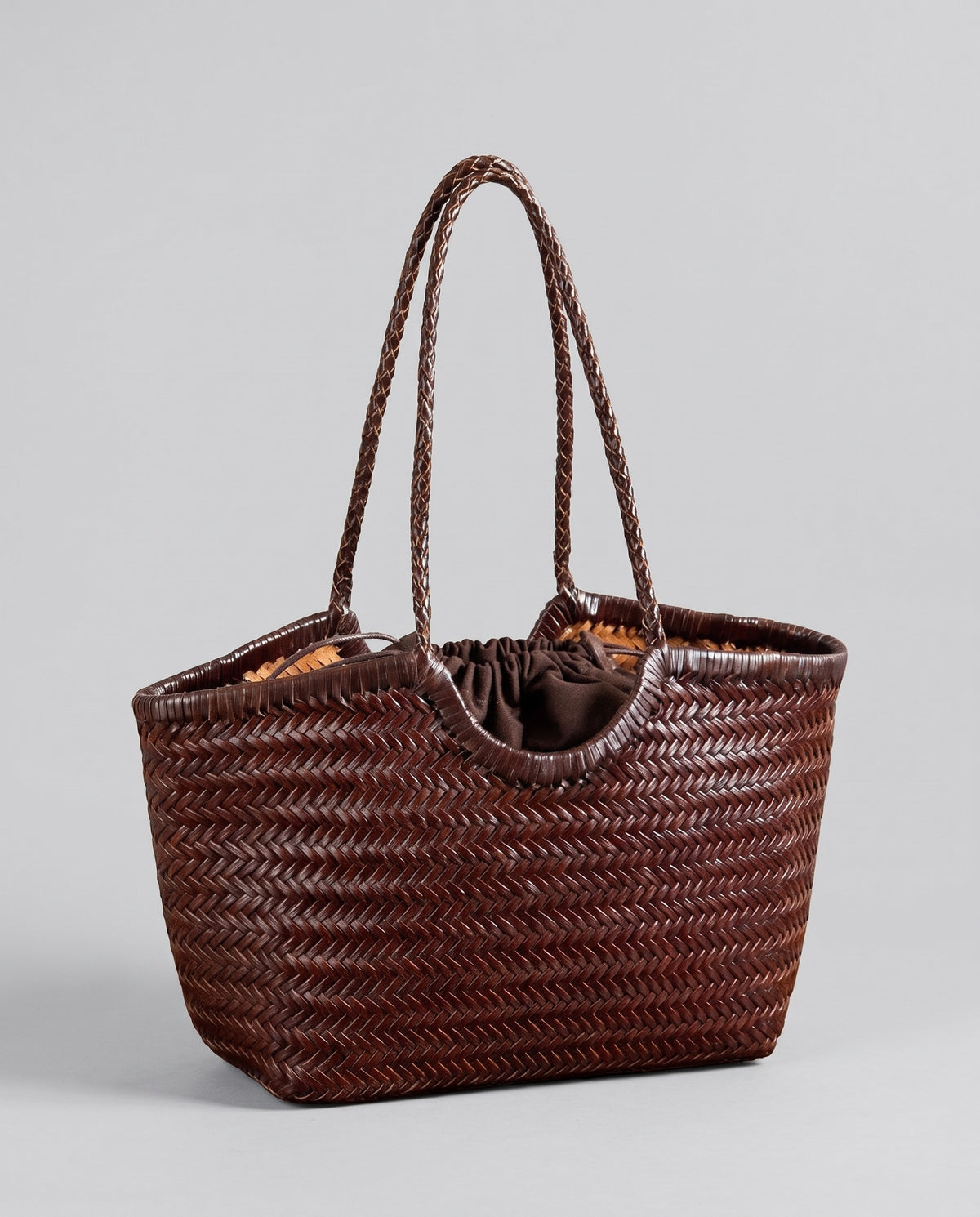 Hardware and handle detail on the Valentina Matera Small bag in Brown