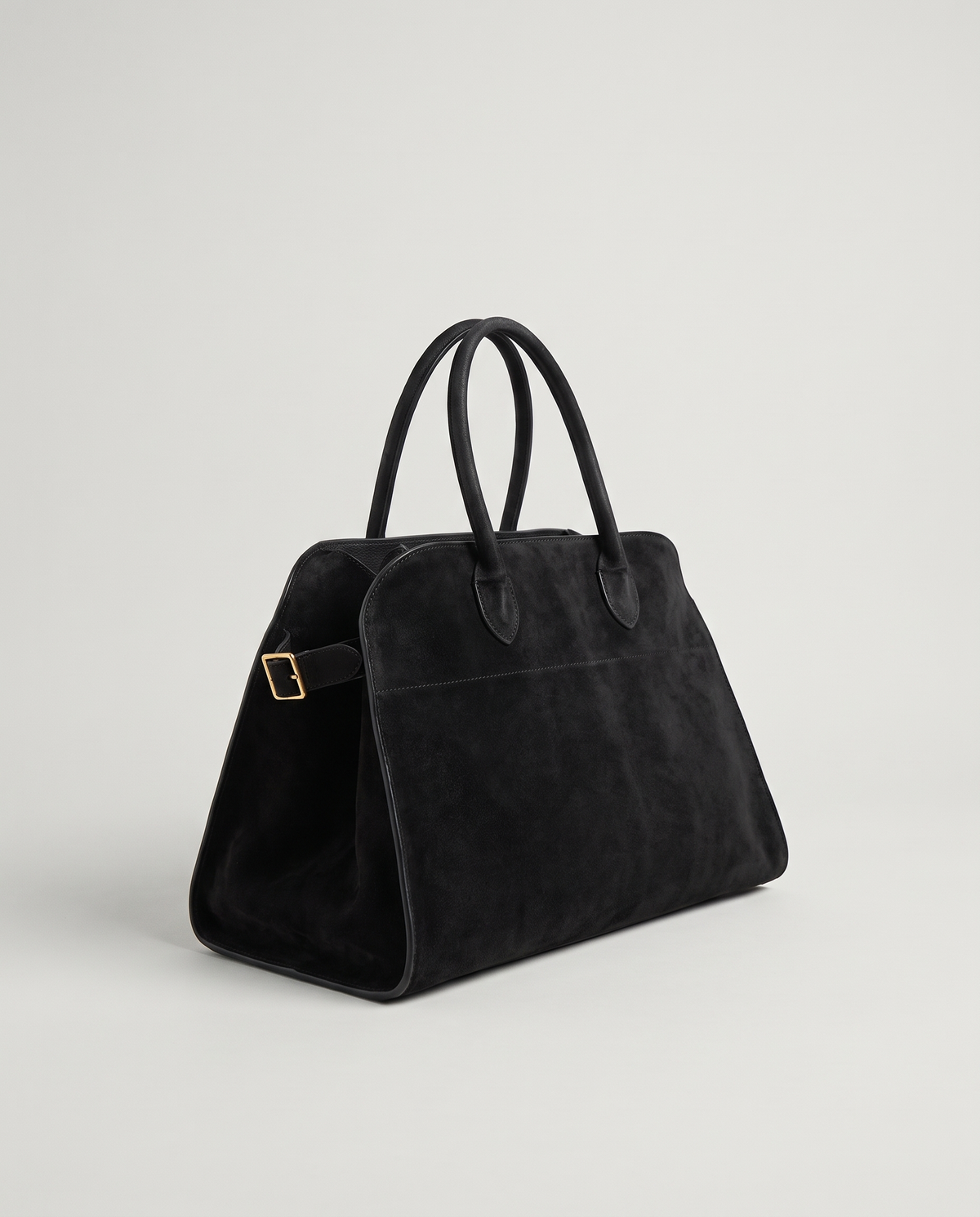 Milano Small top-handle bag in Jet suede – three-quarter view