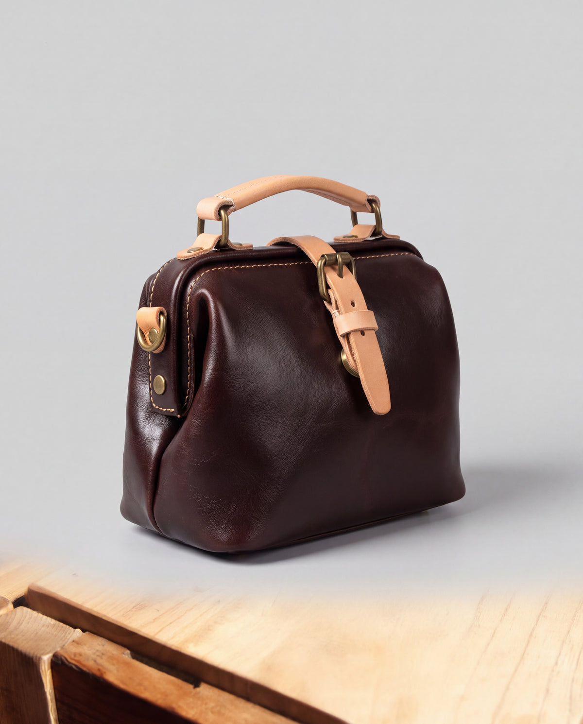 Mini Leather Bag bag in Coffee – three-quarter view