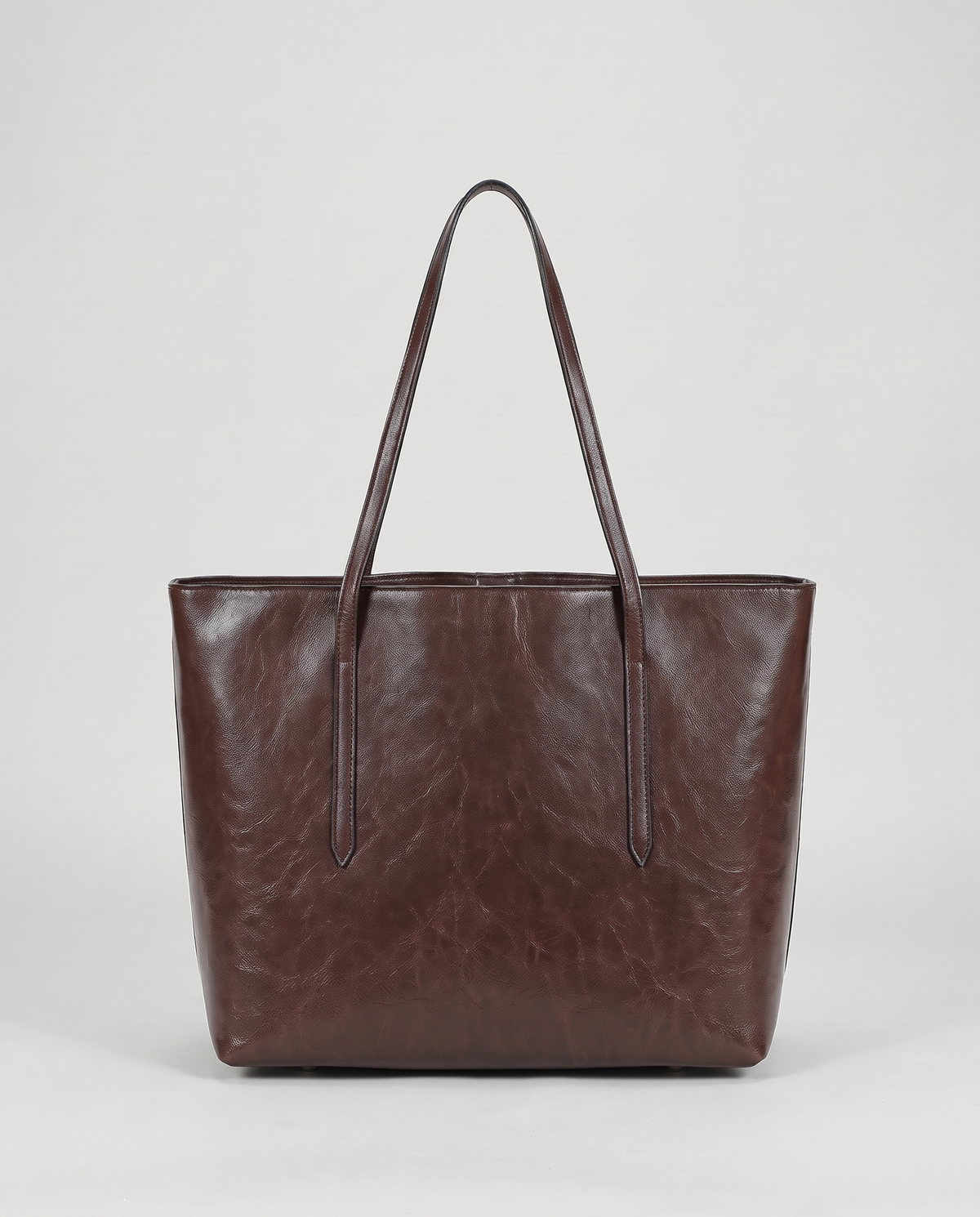 Molo oil-waxed leather tote in chocolate, back view