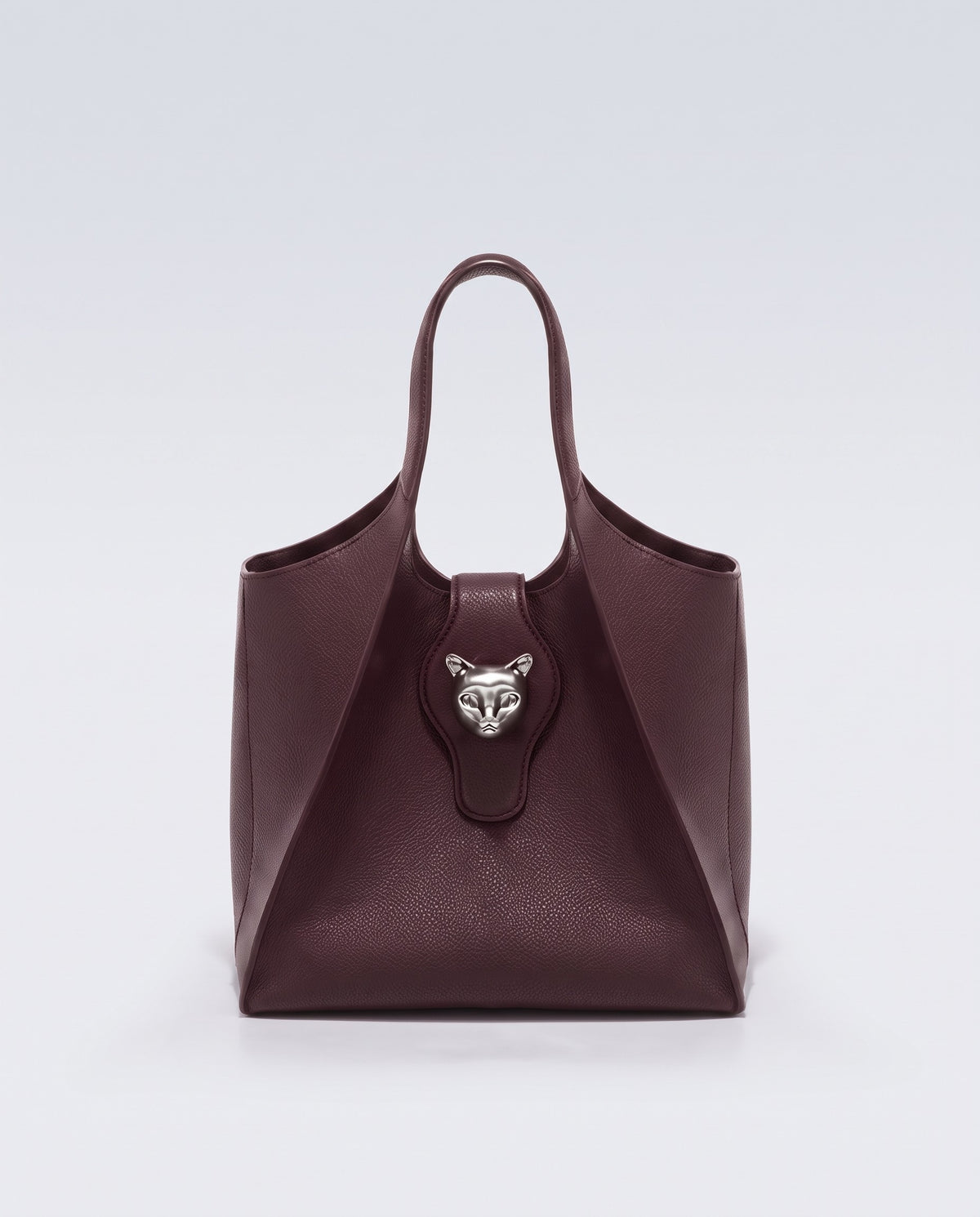 Onda leather tote with cat clasp in Burgundy – front view