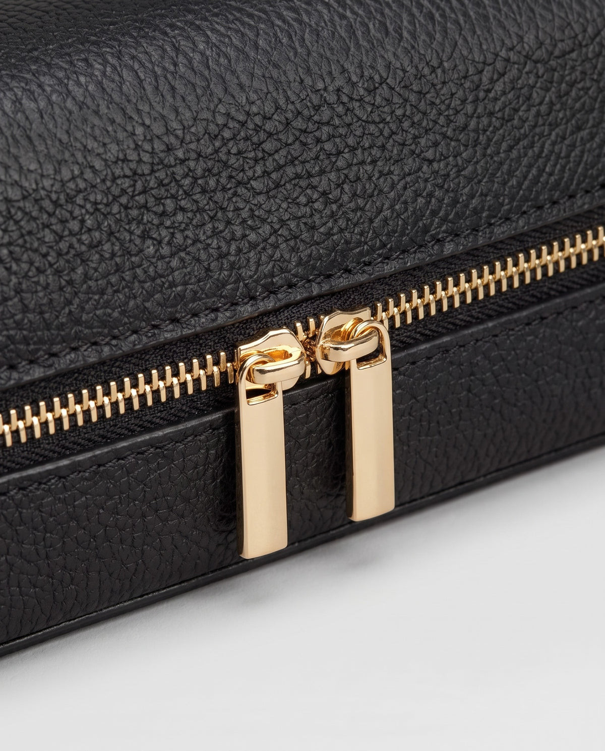 Gold zip detail on the Orvieto vanity case in Black