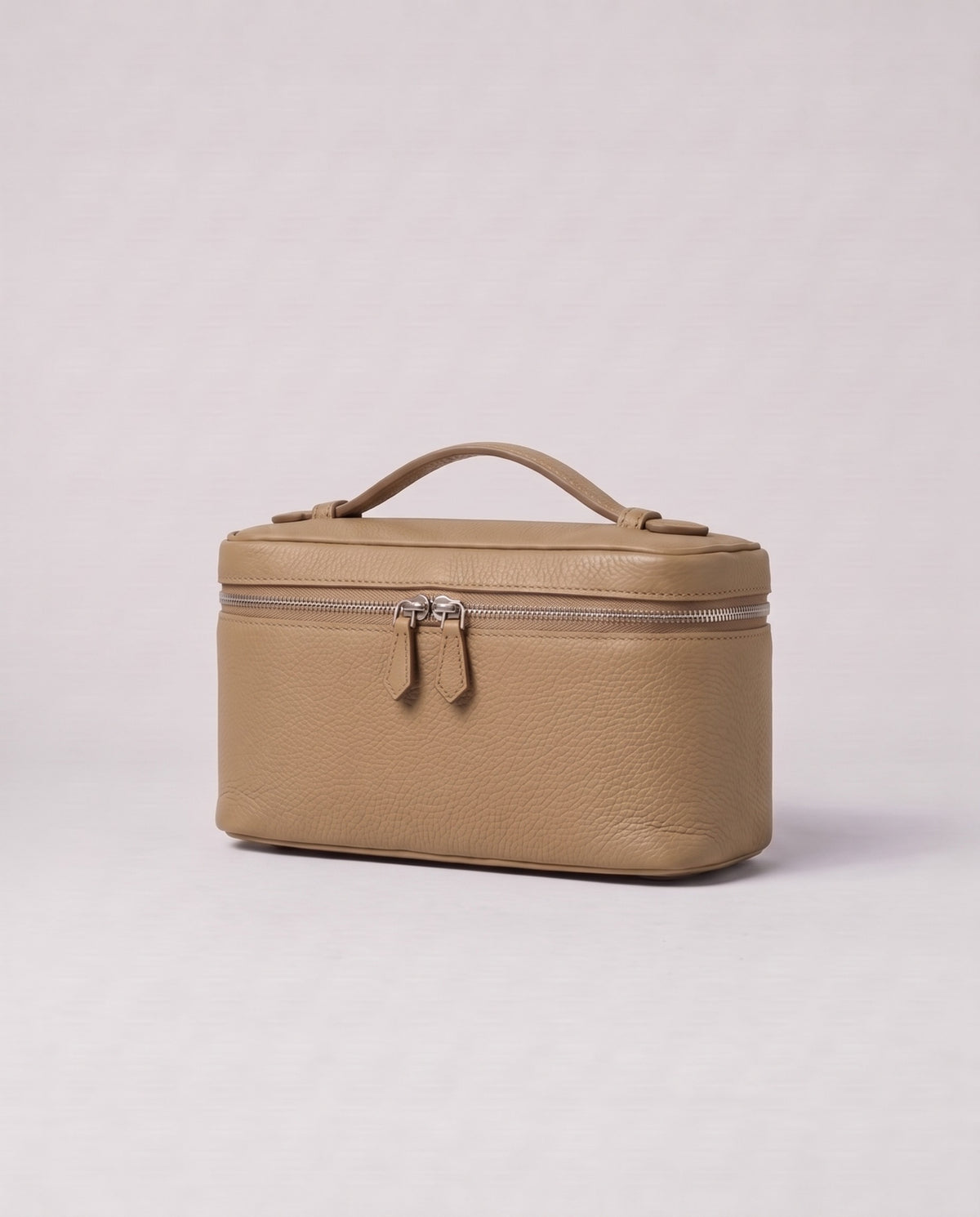 Valentina Orvieto Small top-handle bag in Stone leather, three-quarter view