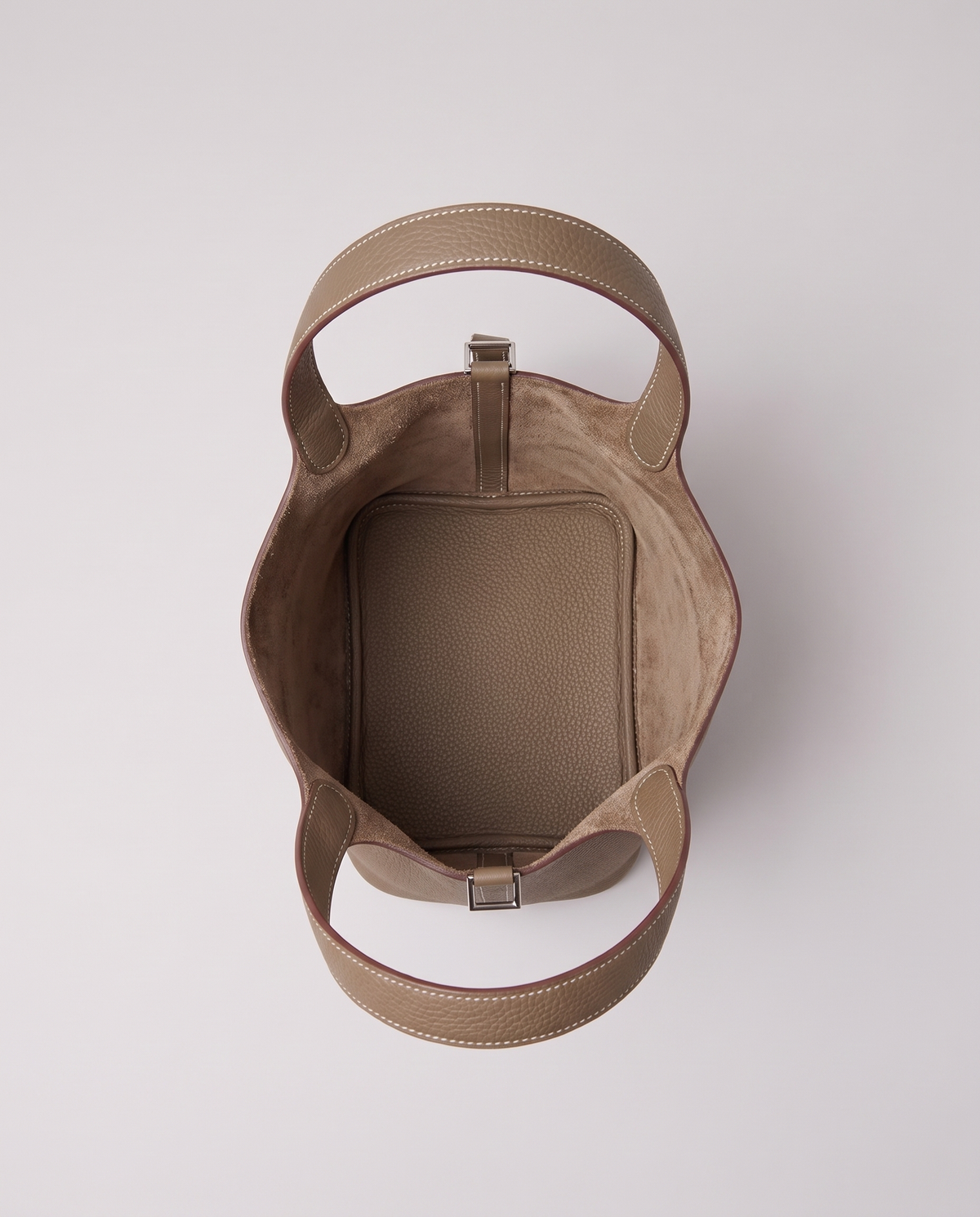 Inside the Valentina Ostuni Large bag in Taupe