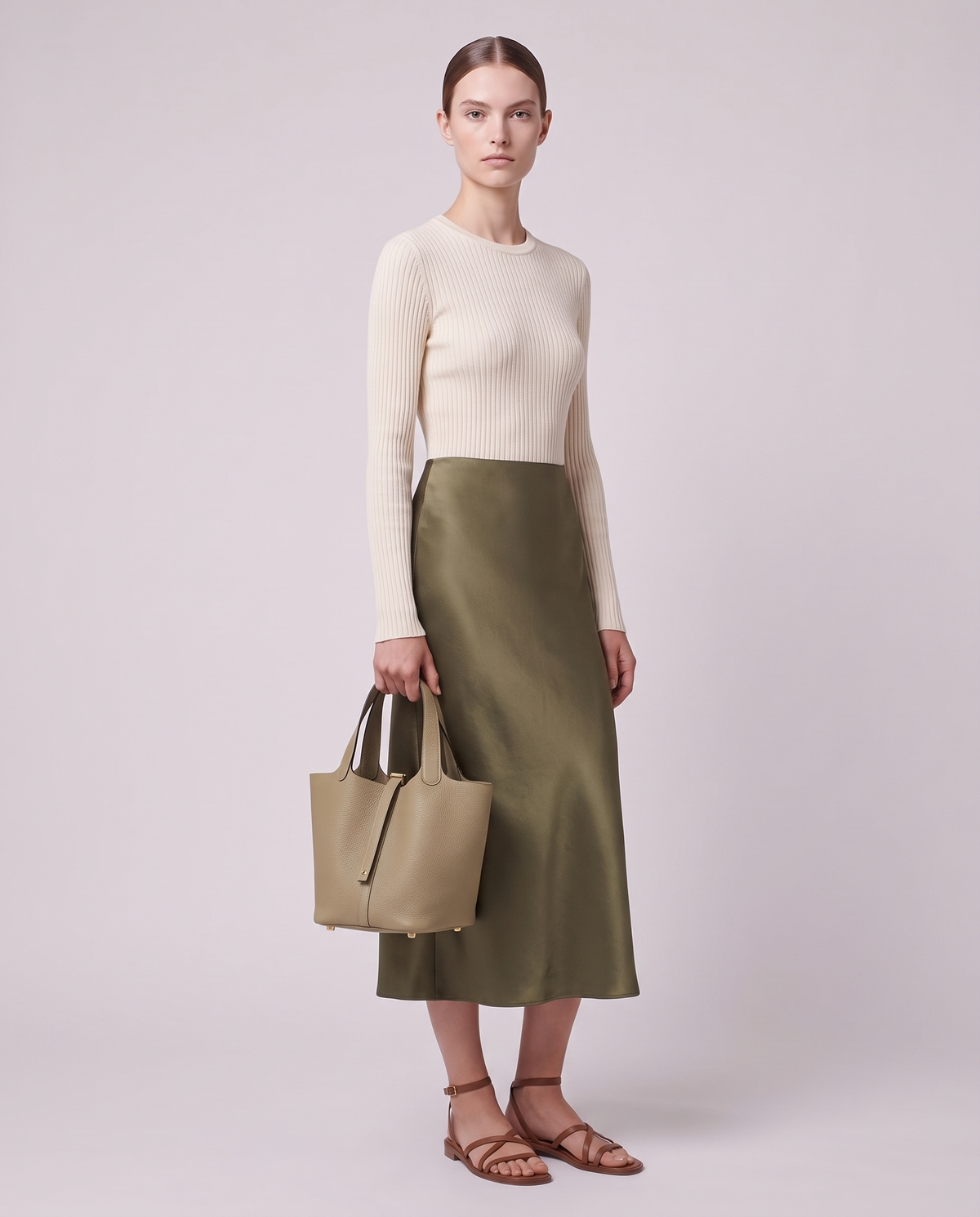Model carrying the Valentina Ostuni Small bag in Denim
