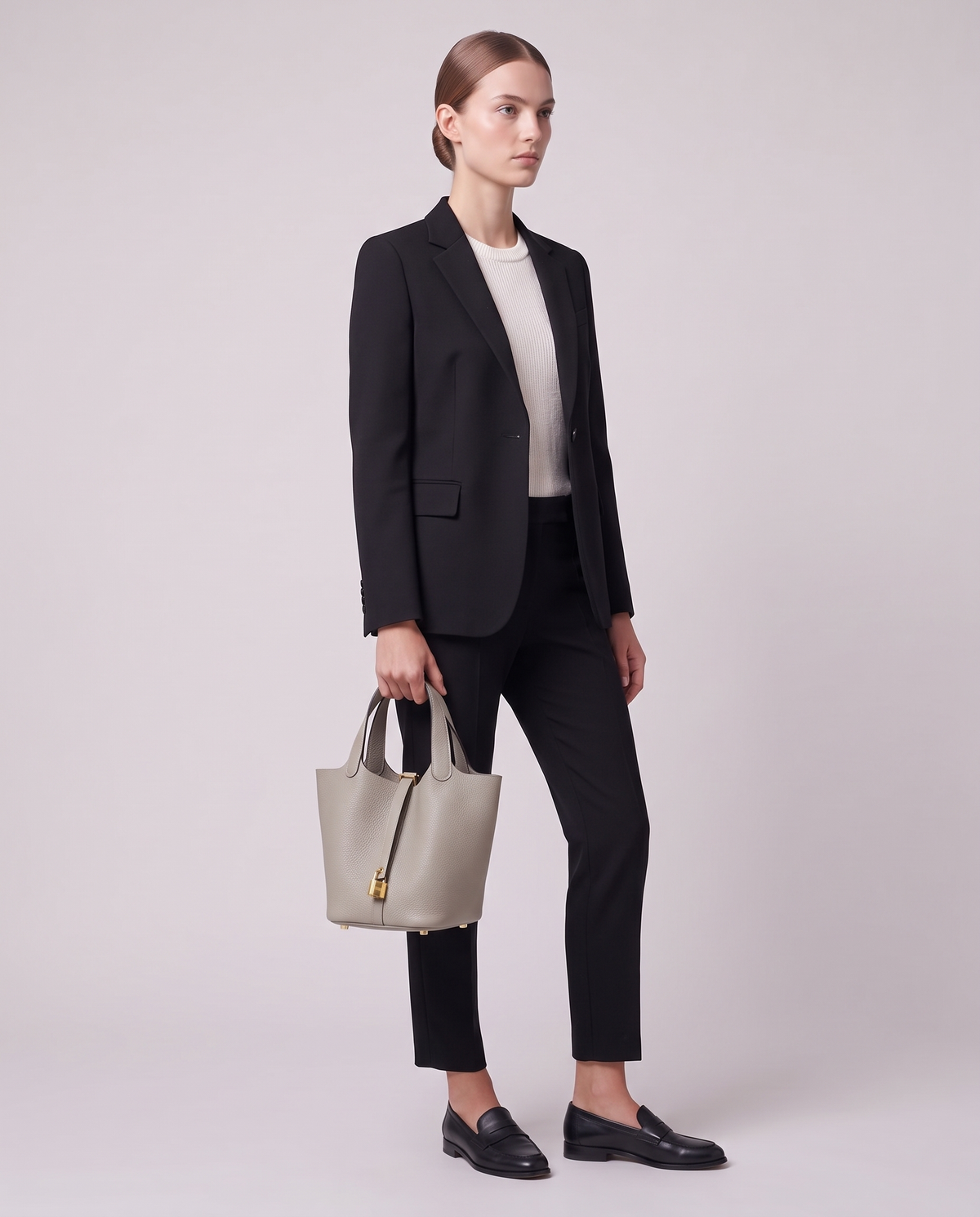 Model carrying the Valentina Ostuni Small bag in Pearl