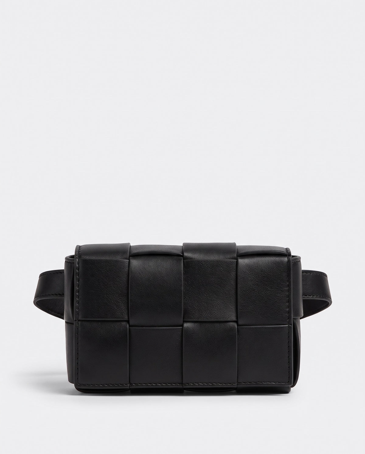 Cassette padded woven leather belt bag in Black – front view