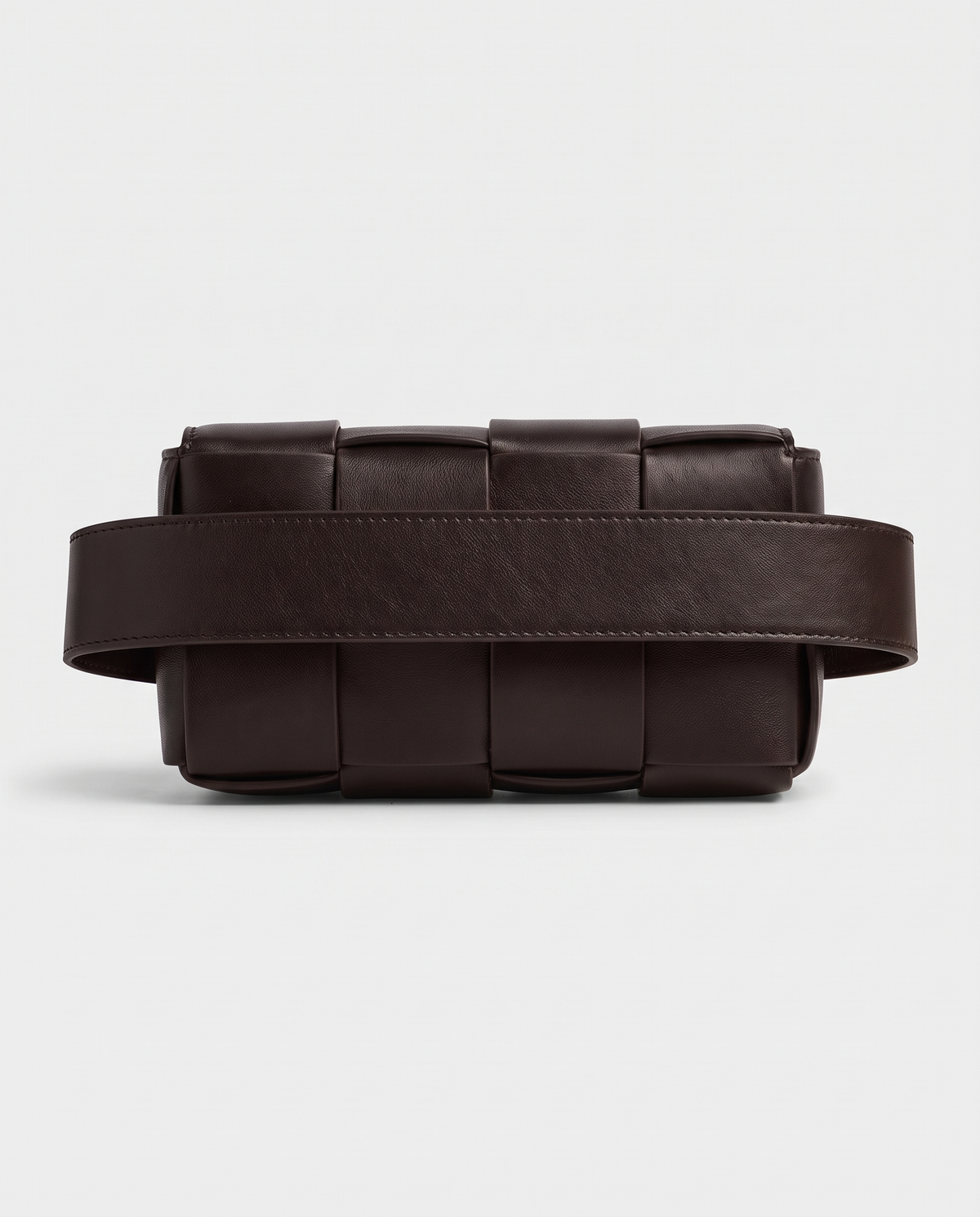 Cassette padded woven leather belt bag in Espresso – back view showing the belt strap