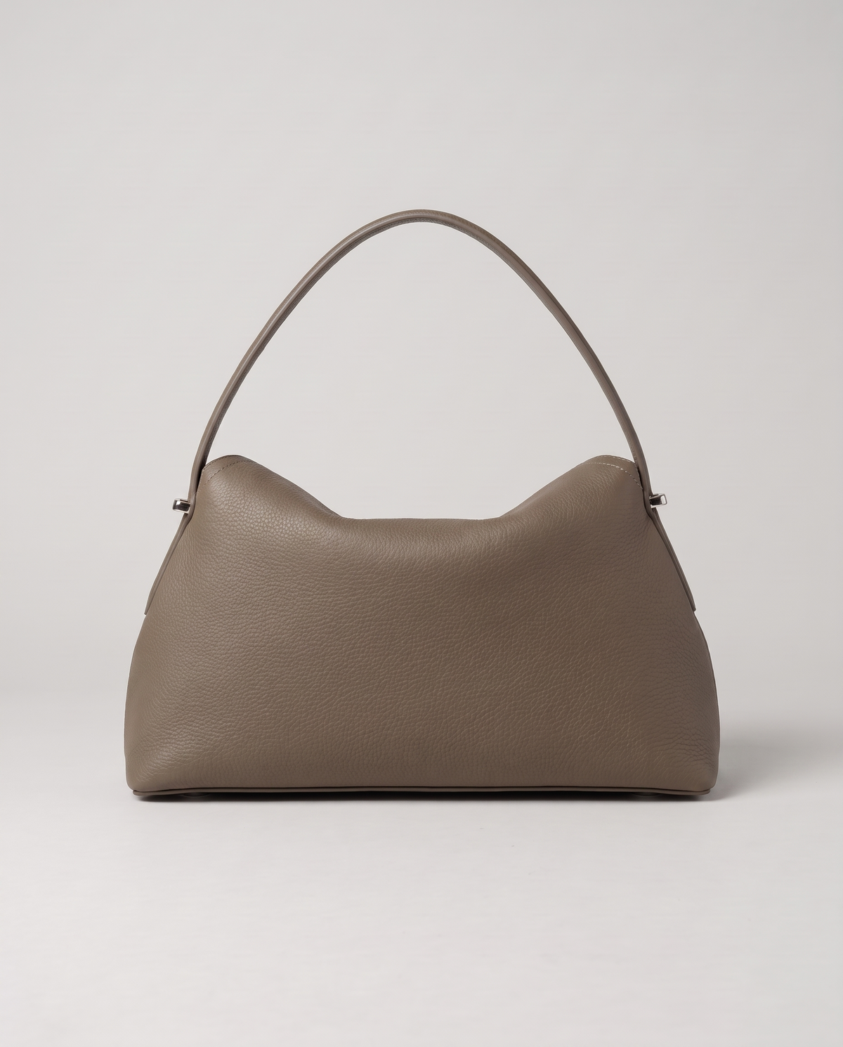 Porto pebbled leather top-handle bag in taupe, back view