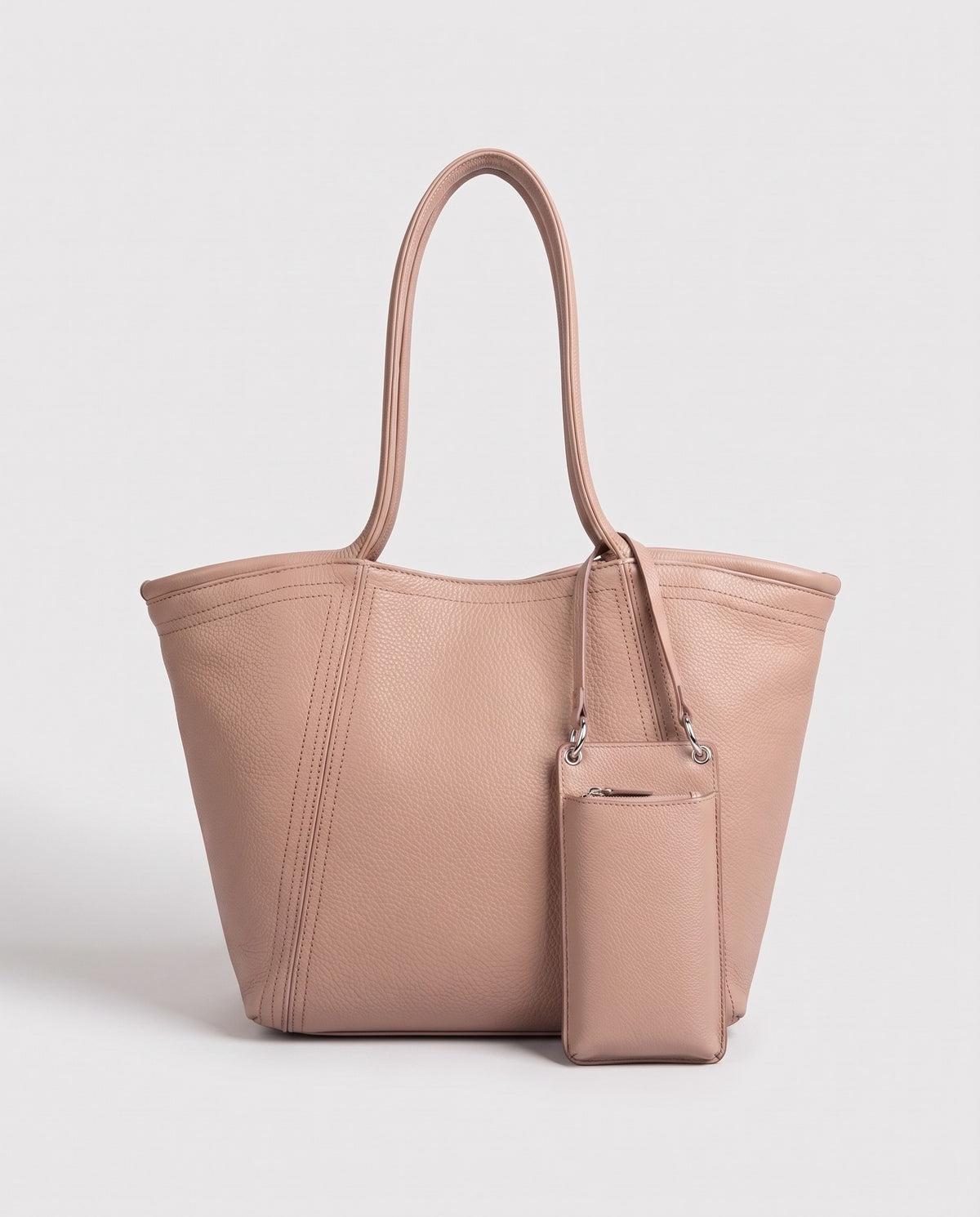 Prima leather tote in Blush – front view