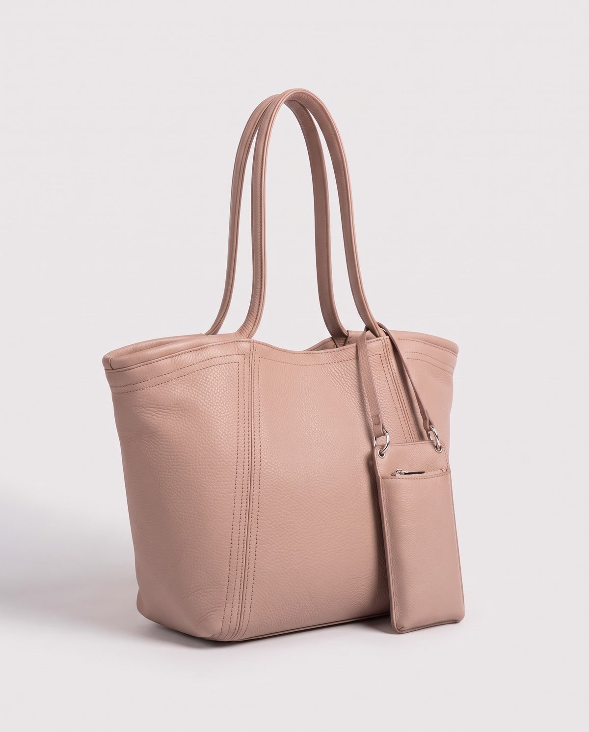Prima leather tote in Blush – three-quarter view