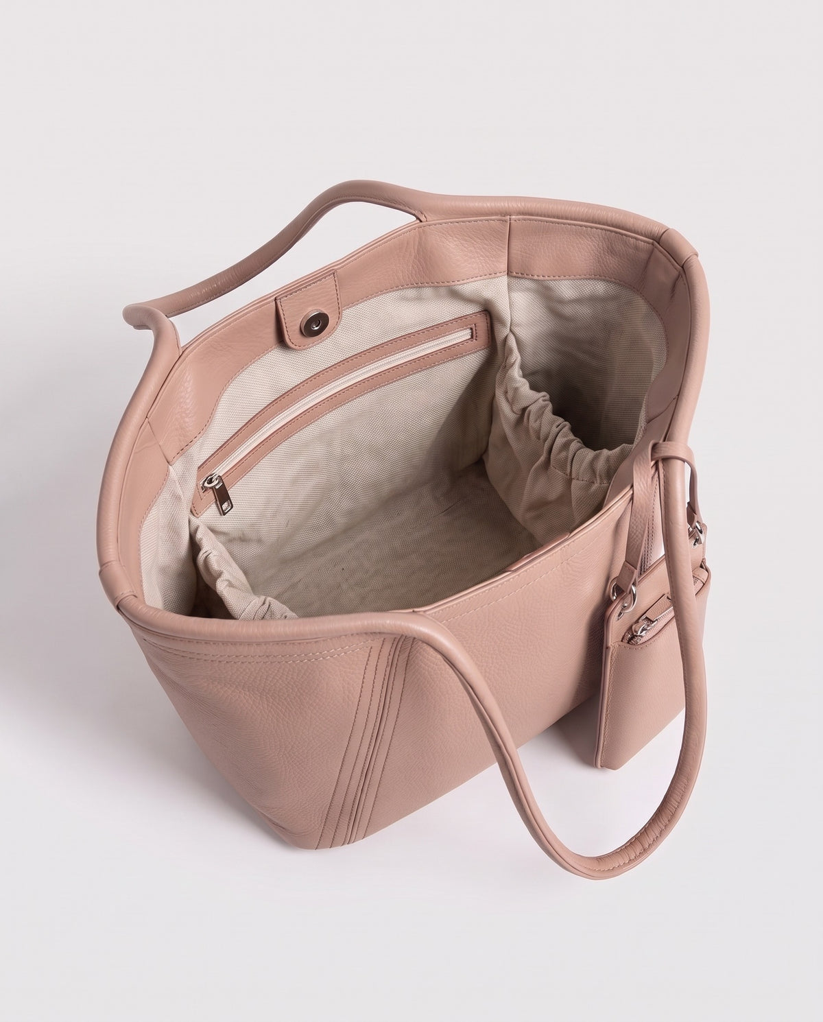 Prima leather tote in Blush – inside view