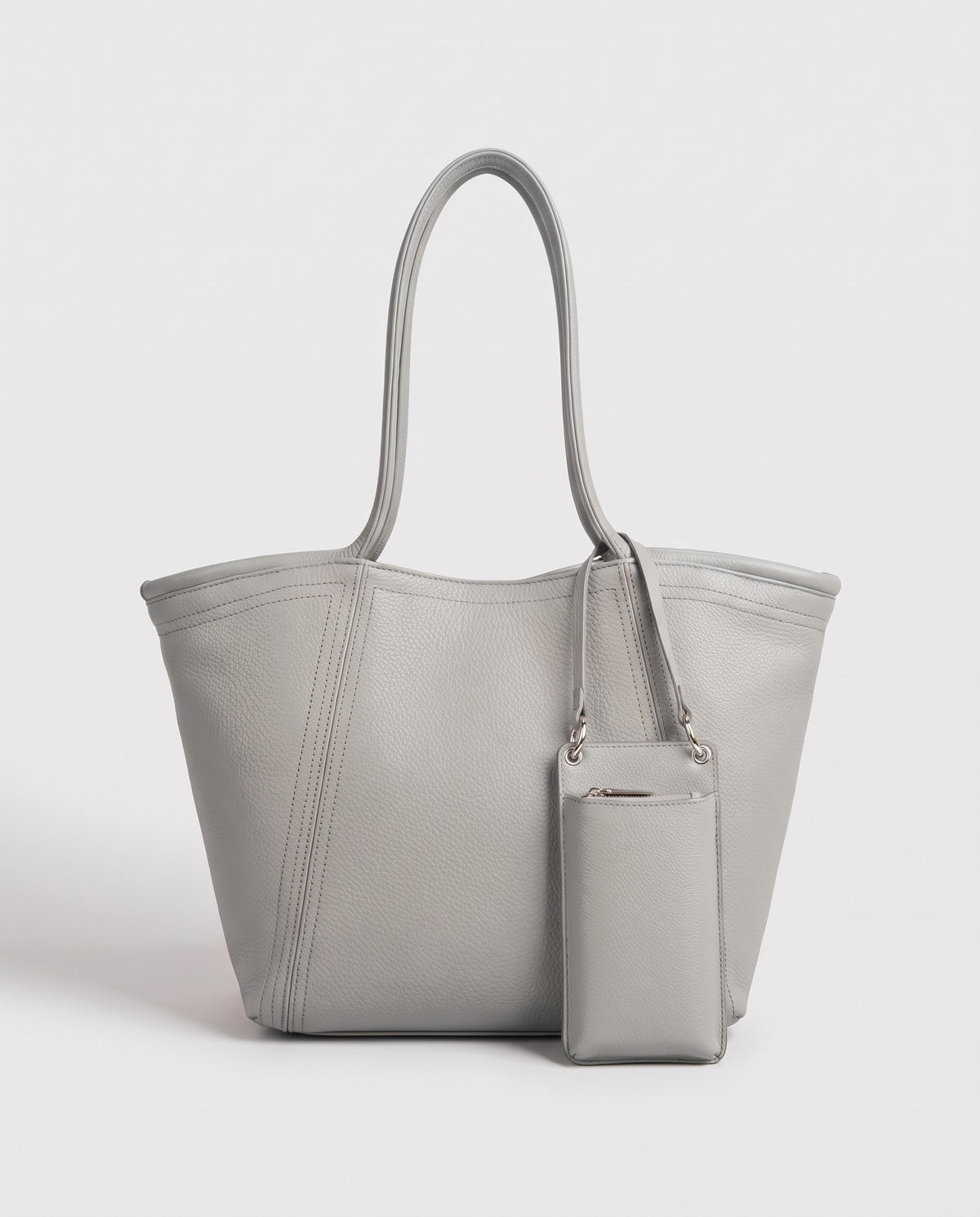 Prima leather tote in Grey – front view
