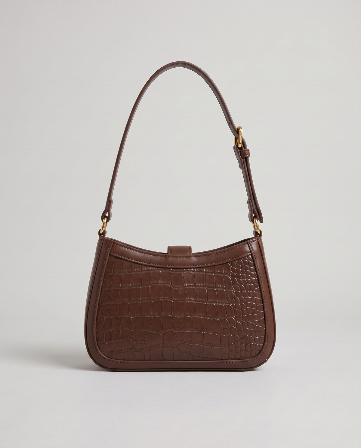 Sable croc-embossed shoulder bag in Brown – back view