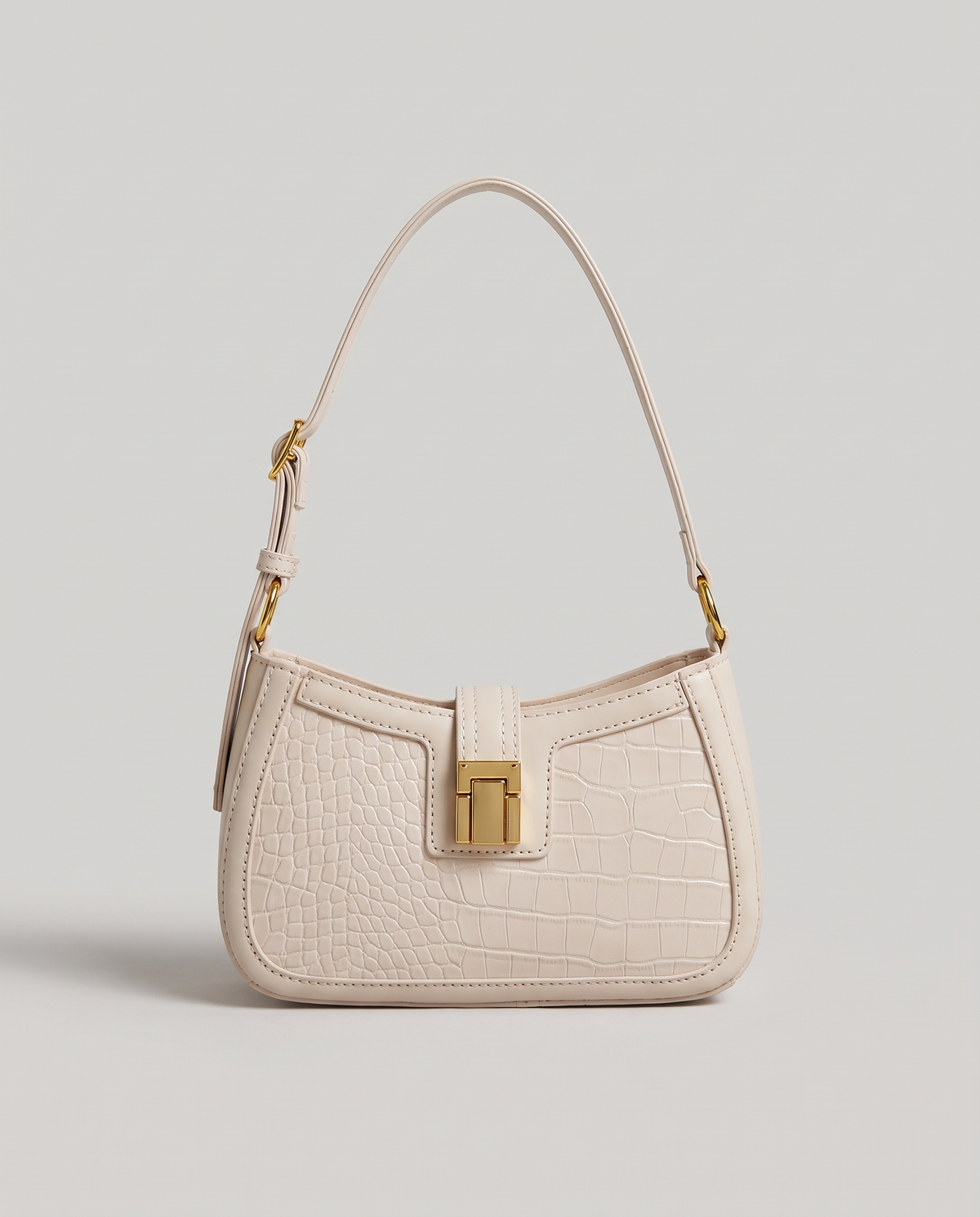 Sable croc-embossed shoulder bag in Chalk – front view