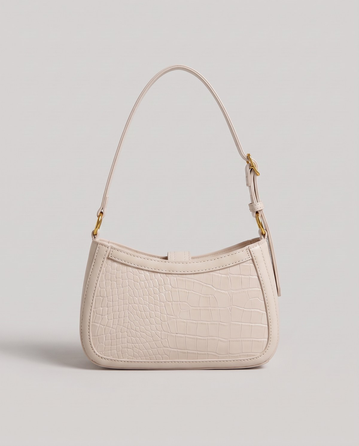 Sable croc-embossed shoulder bag in Chalk – back view