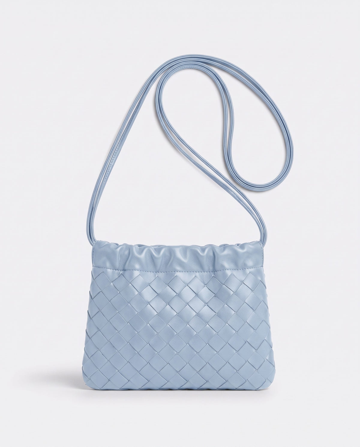 Serata woven leather clutch in Sky – back view