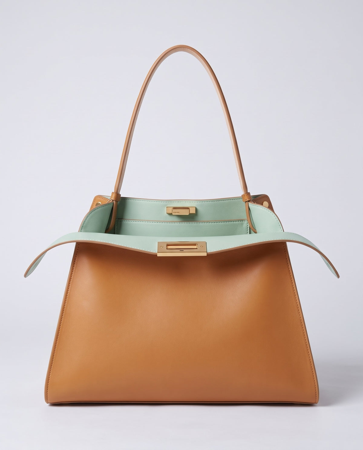 Siracusa structured leather top-handle bag in Tan – front view