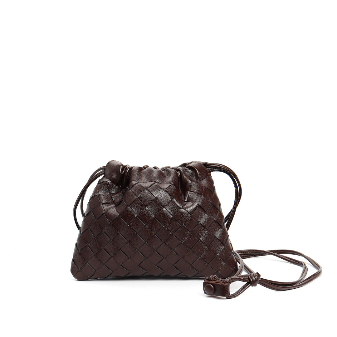 Slim Clutch (Andiamo) genuine leather woven crossbody bag in dark brown - full view