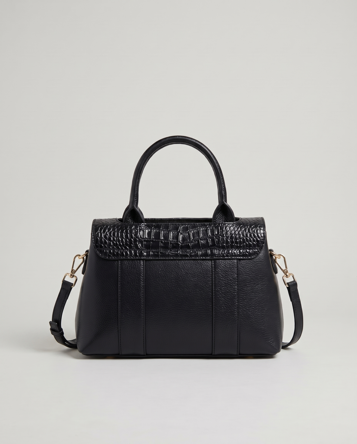 Sloane croc-embossed leather handbag in Black – back view