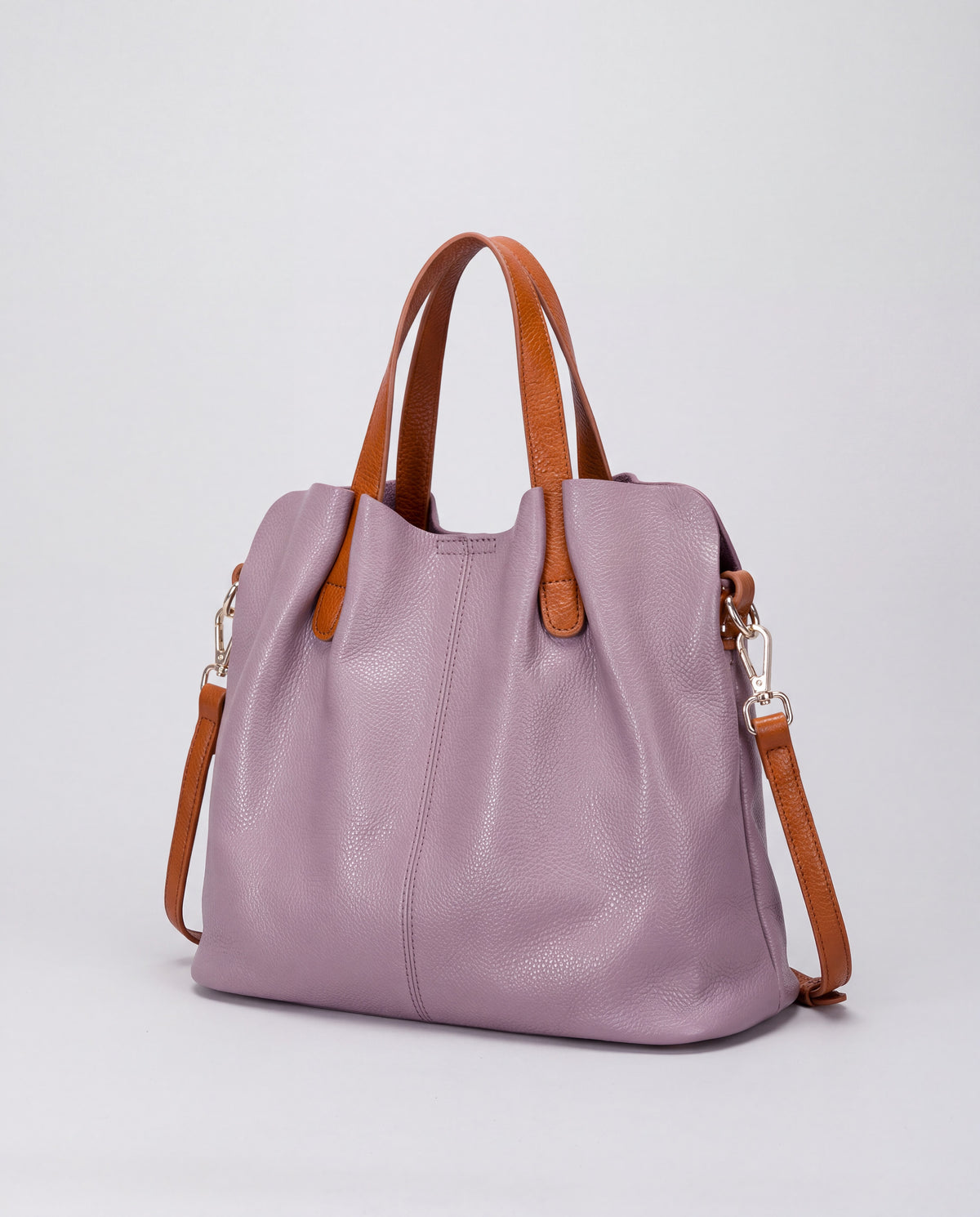 Soft Leather Tote Bag bag in Lavender – three-quarter view