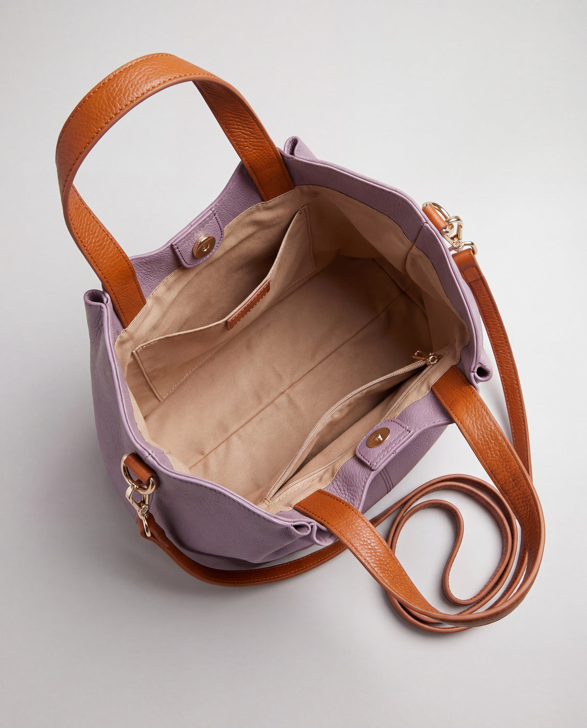 Soft Leather Tote Bag bag in Lavender – interior view