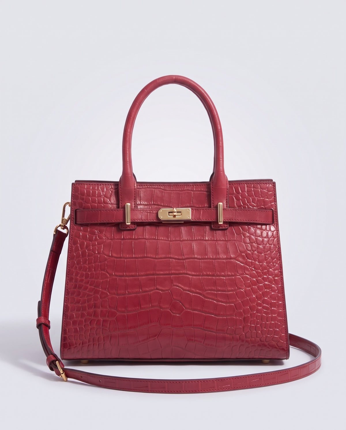 Sorrento croc-embossed leather top-handle bag in Cherry – front view