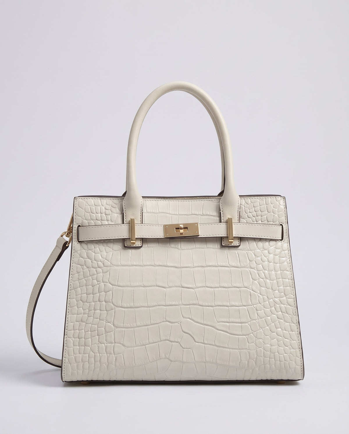 Sorrento croc-embossed leather top-handle bag in White – front view