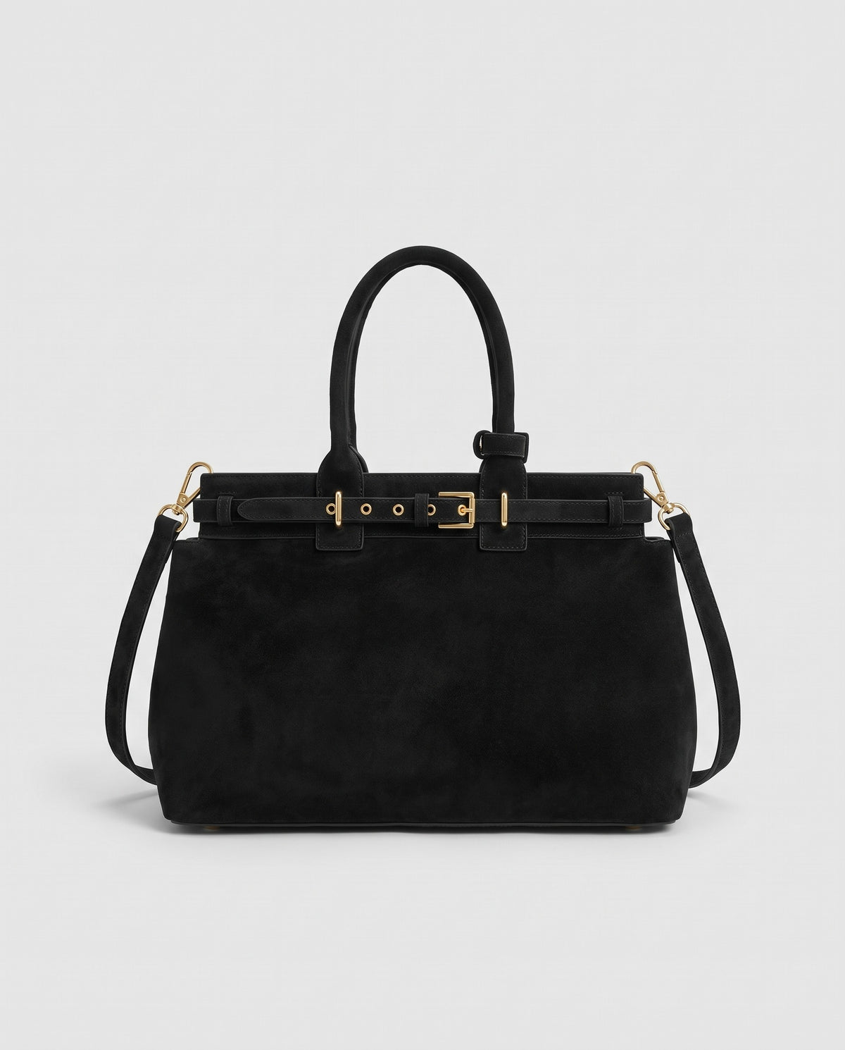 Spello suede cowhide top-handle bag in Black – front view