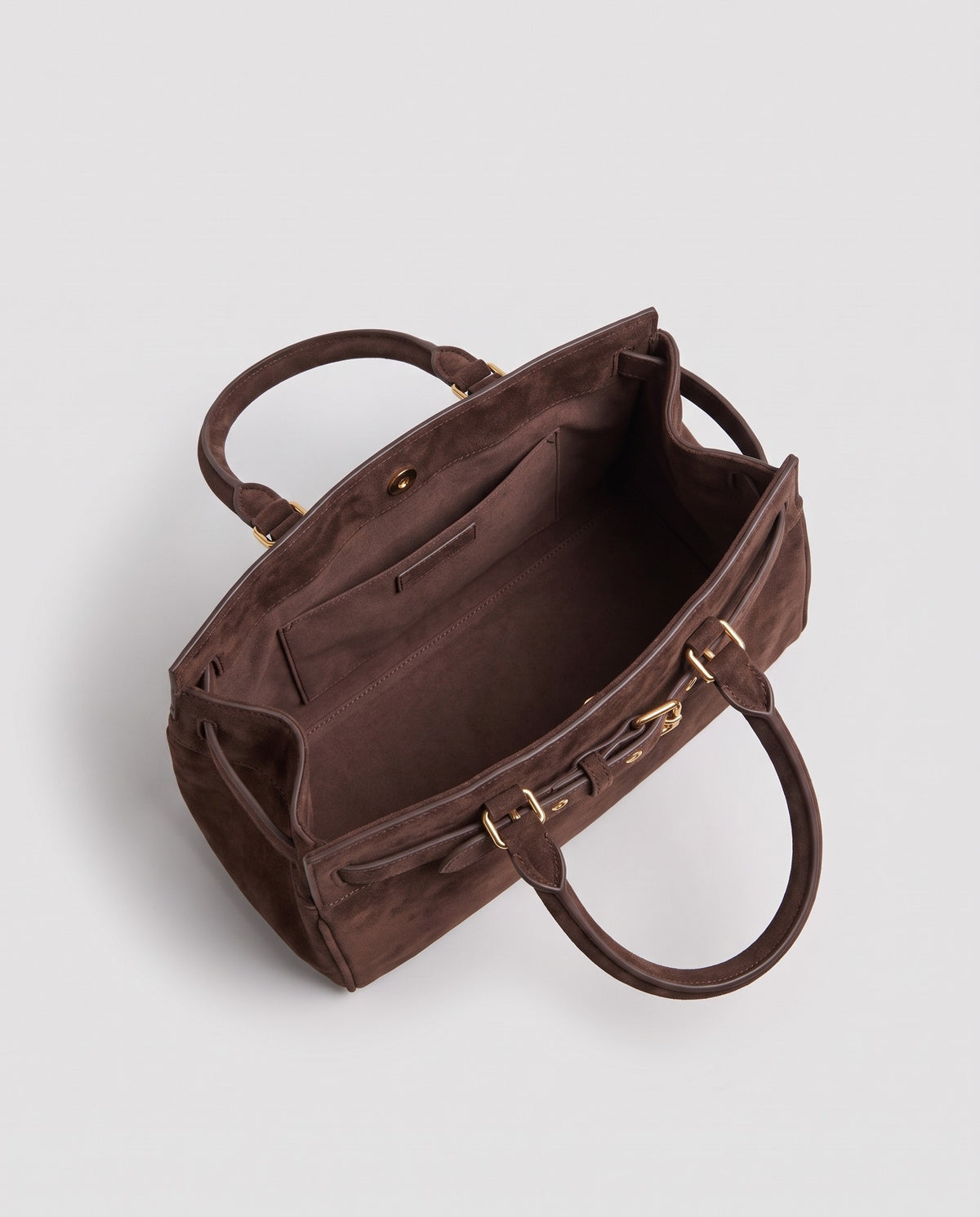 Inside view of the Spello top-handle bag in Chocolate
