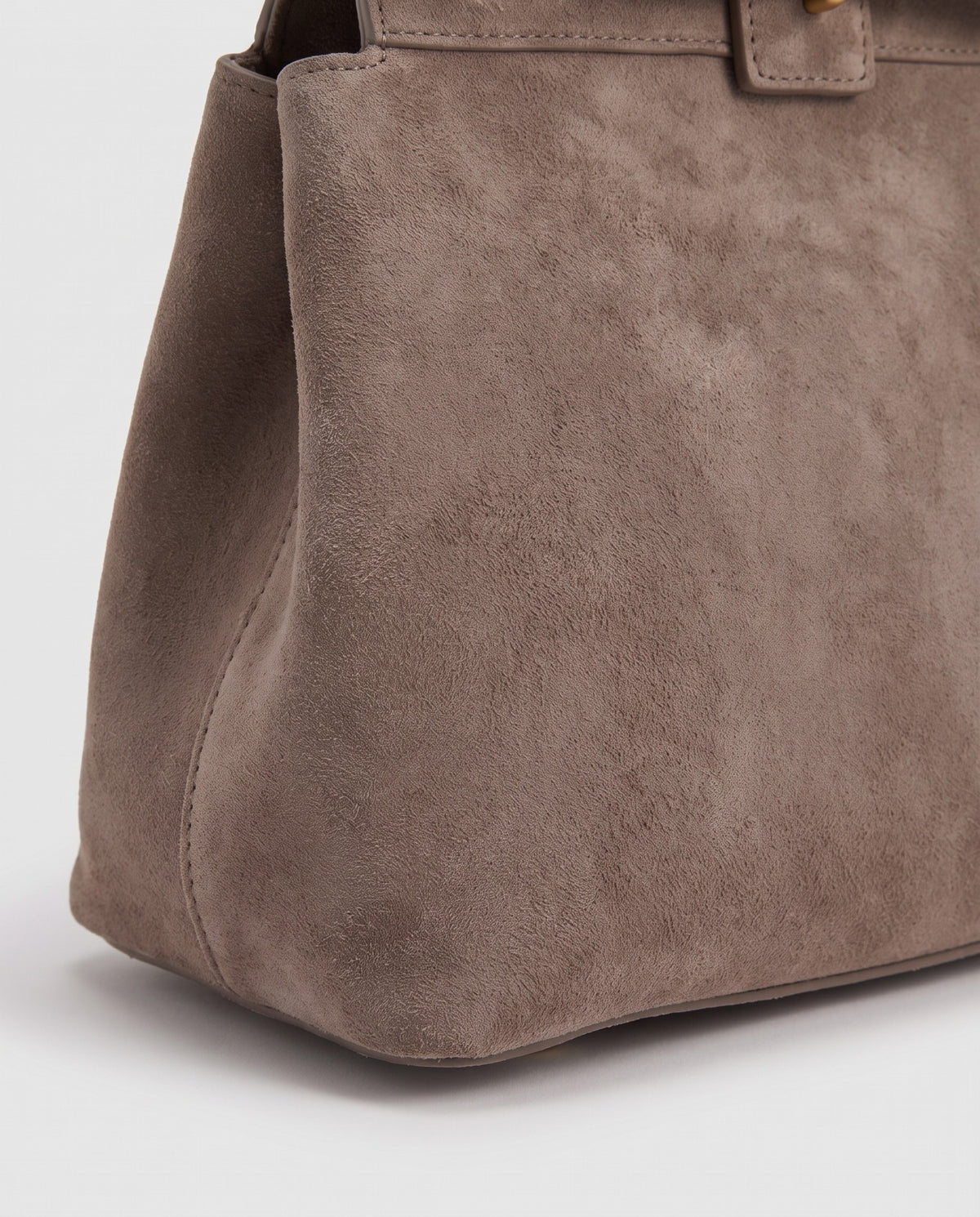 Close-up of the brushed suede on the Spello bag in Taupe