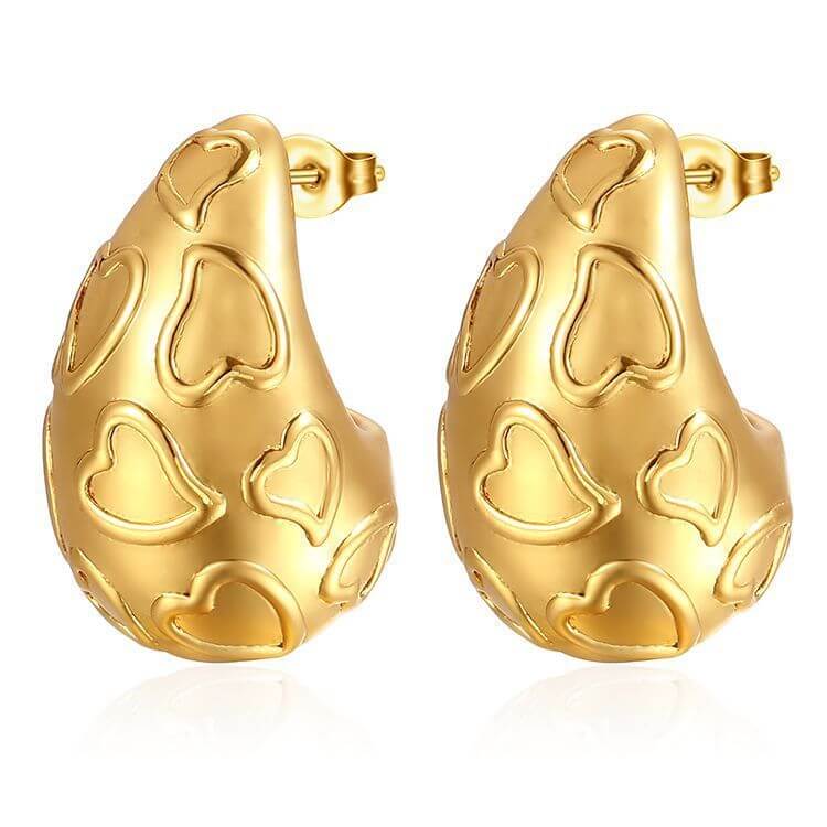 Hearts Pattern bottega waterdrop Earrings Gold