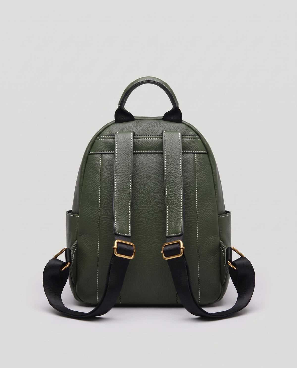 Tab pebbled leather backpack in Forest – back view showing the shoulder straps