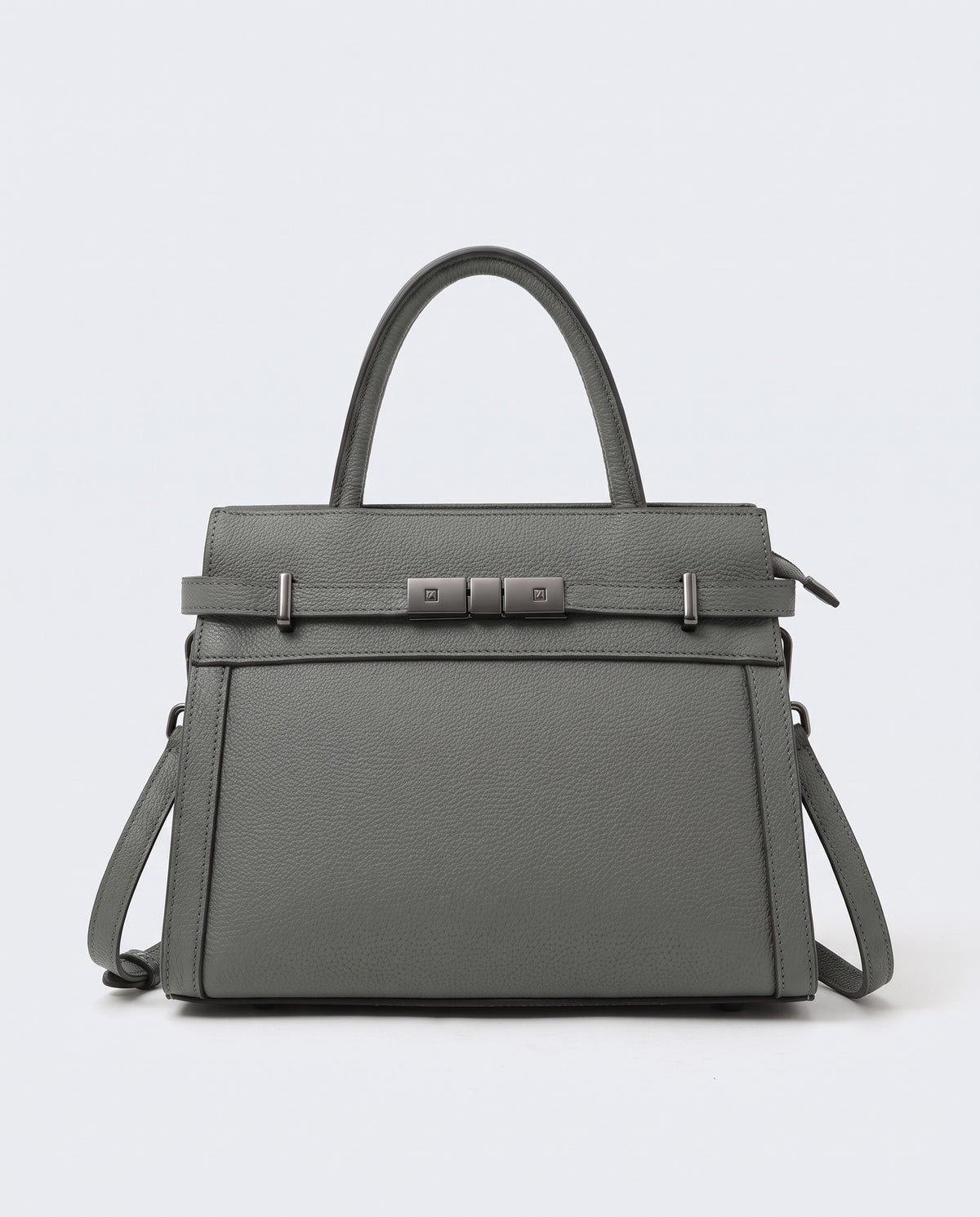 Taormina structured leather top-handle bag in Sage – front view