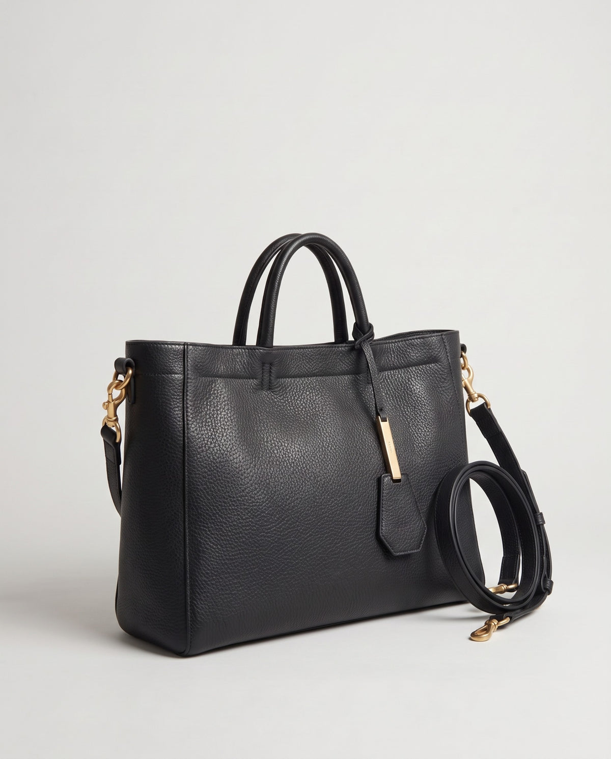 Torre Small leather tote in Black – three-quarter view