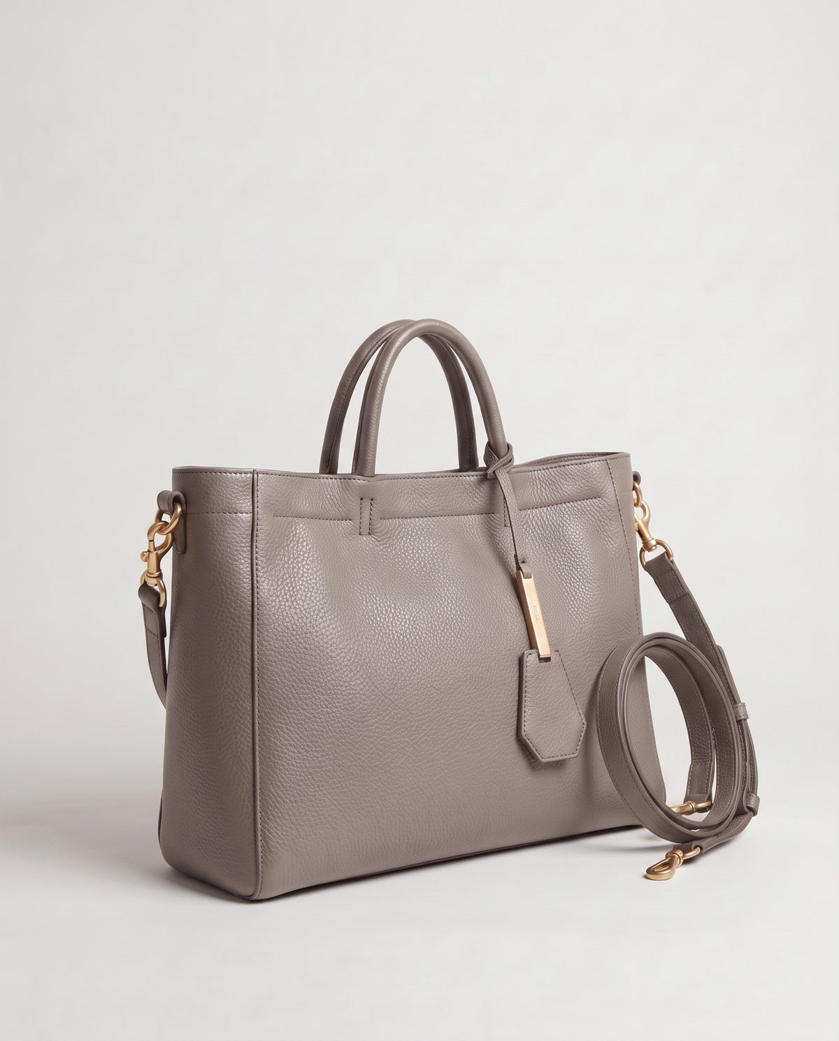 Torre Large leather tote in Grey – three-quarter view